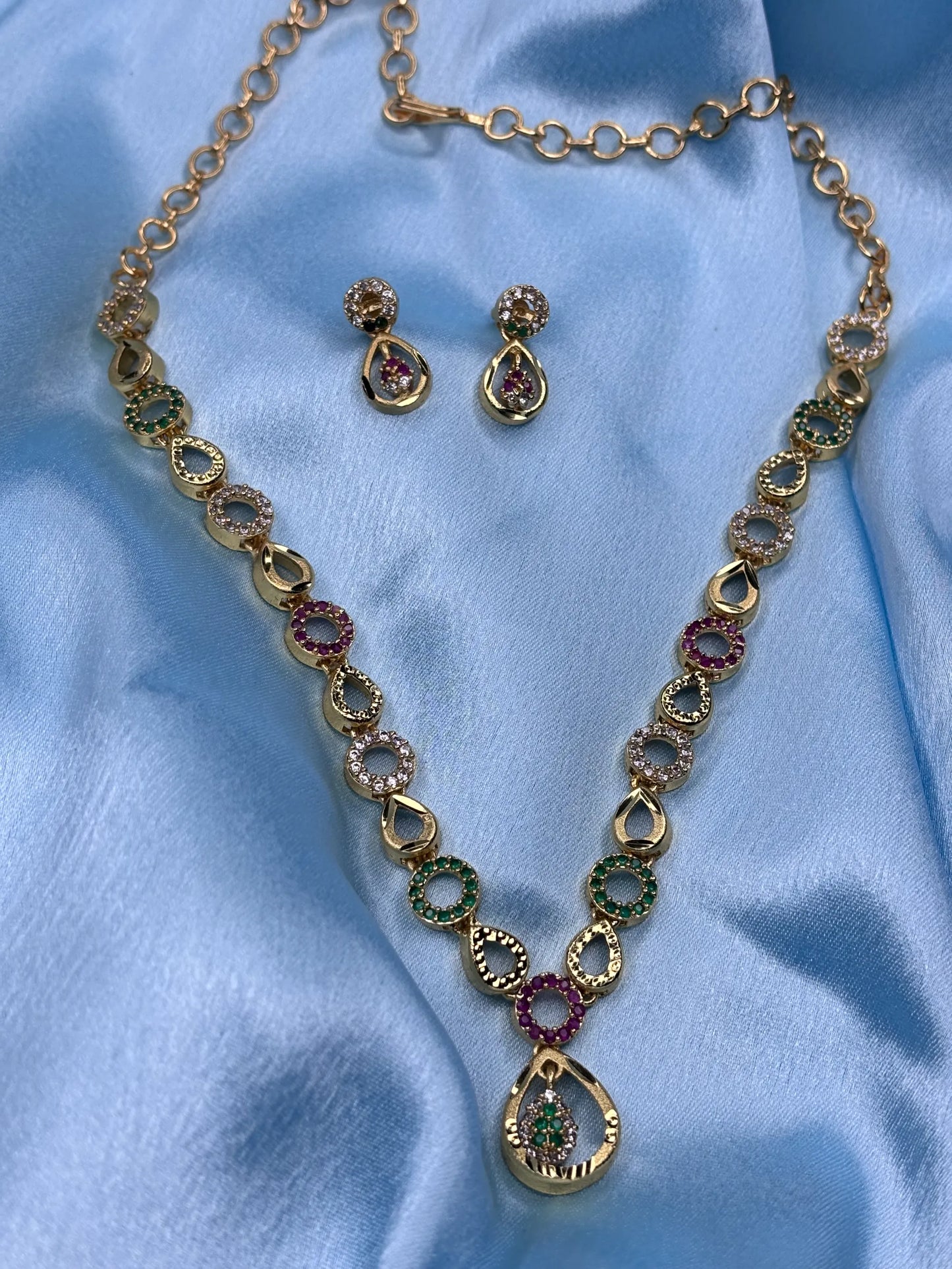 Multicolored CZ Stone Necklace Set (SKU: B5-CS-001)