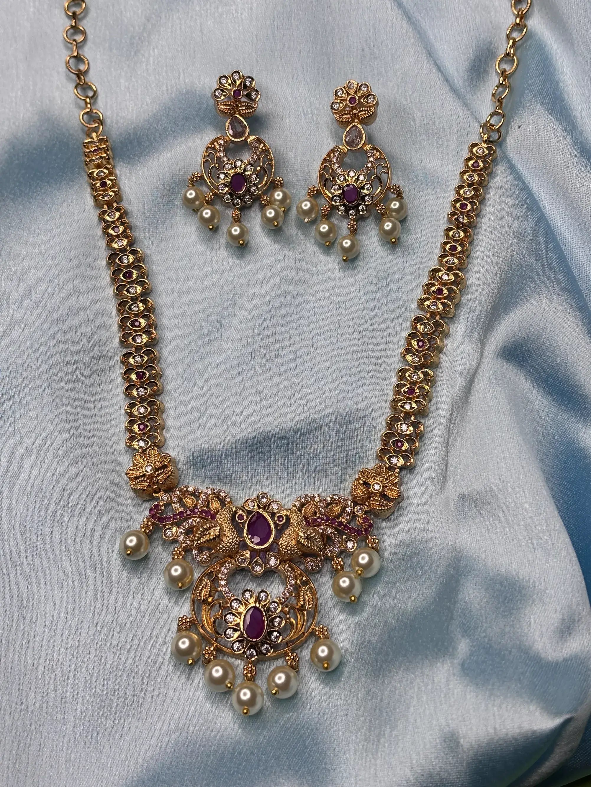Antique Peacock & Ruby Necklace Set (SKU: B5-CS-004)