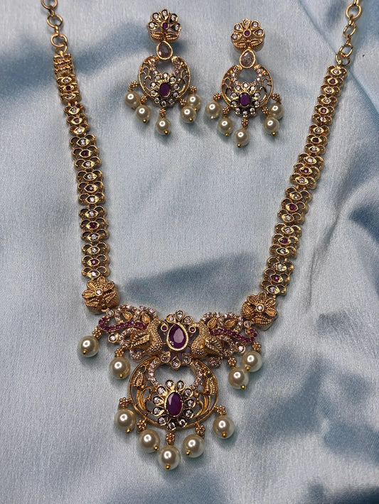 Antique Peacock & Ruby Necklace Set (SKU: B5-CS-004)