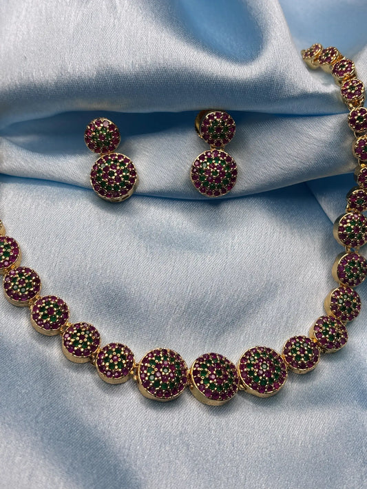 Vibrant Ruby and Emerald CZ Necklace Set (SKU: B5-CS-005)