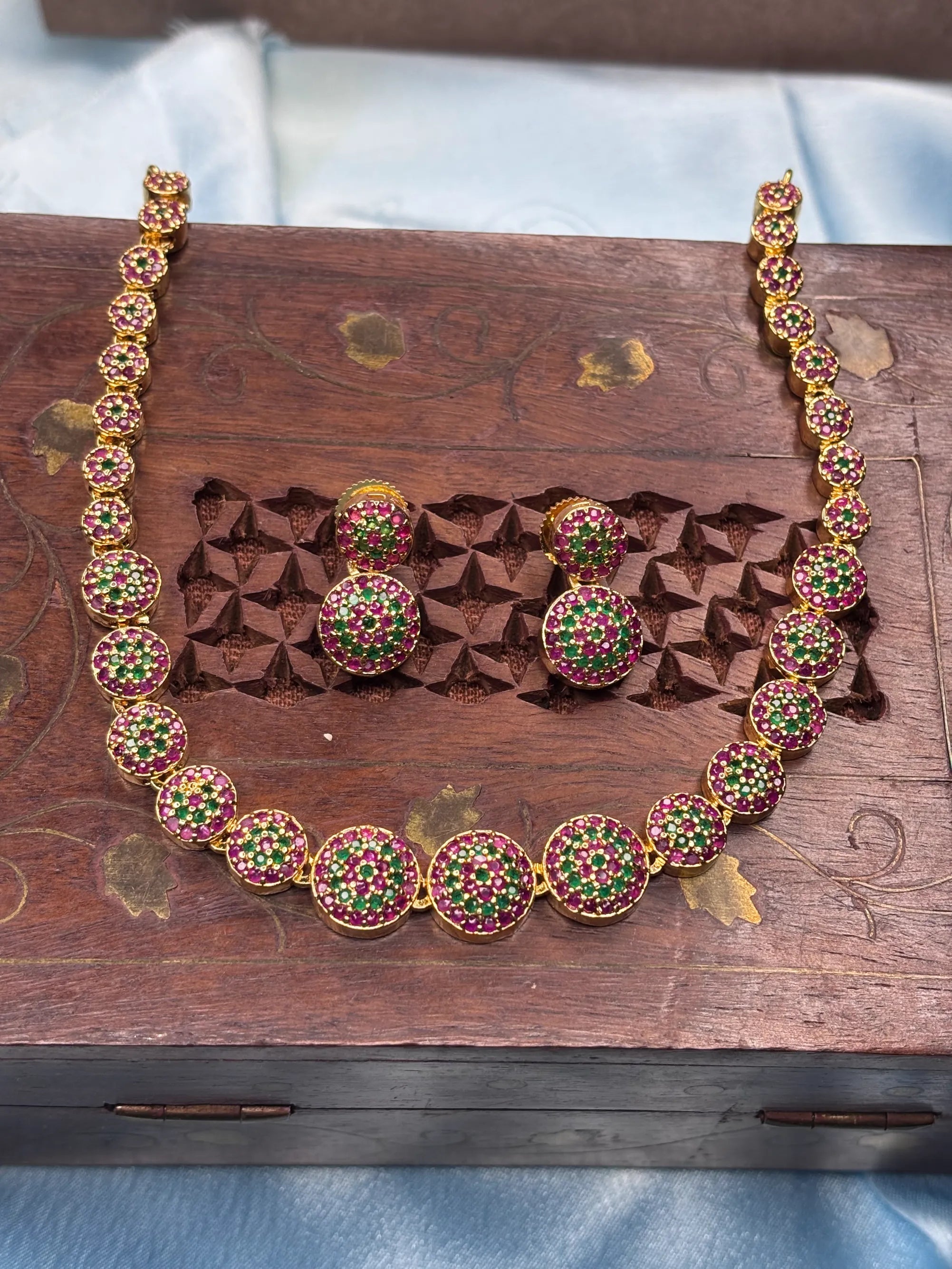 Vibrant Ruby and Emerald CZ Necklace Set (SKU: B5-CS-005)