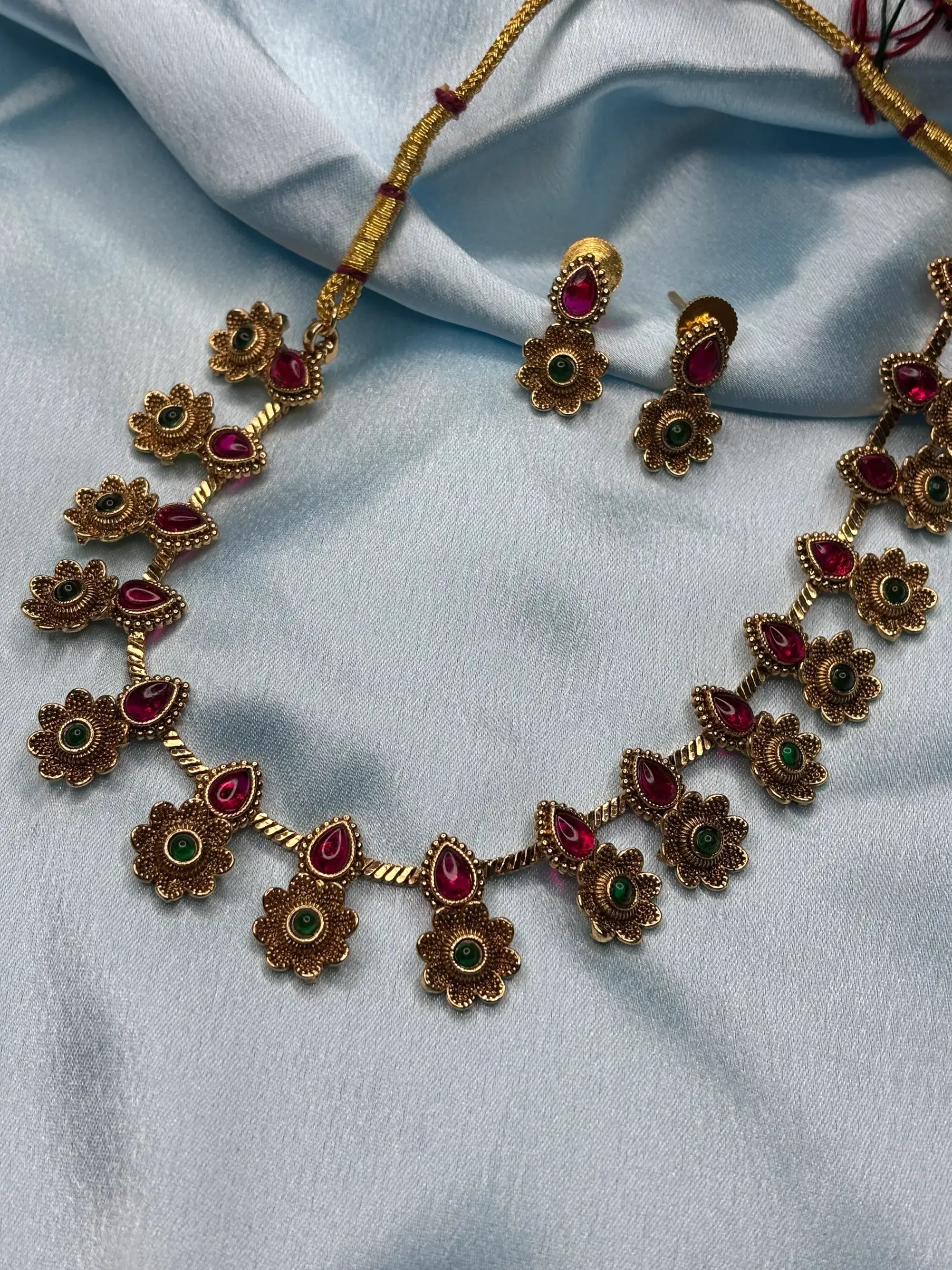 Floral Ruby & Emerald Necklace Set (SKU: B5-CS-006)
