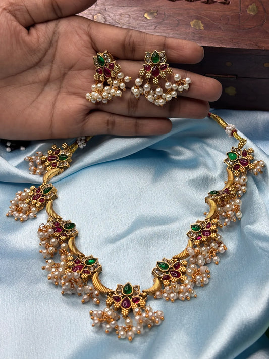 Ruby and Emerald Floral Necklace Set (SKU: B5-CS-007)