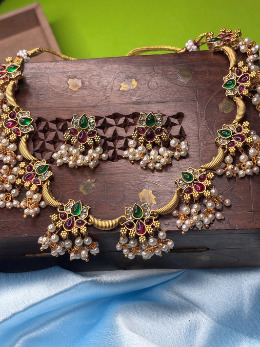 Ruby and Emerald Floral Necklace Set (SKU: B5-CS-007)