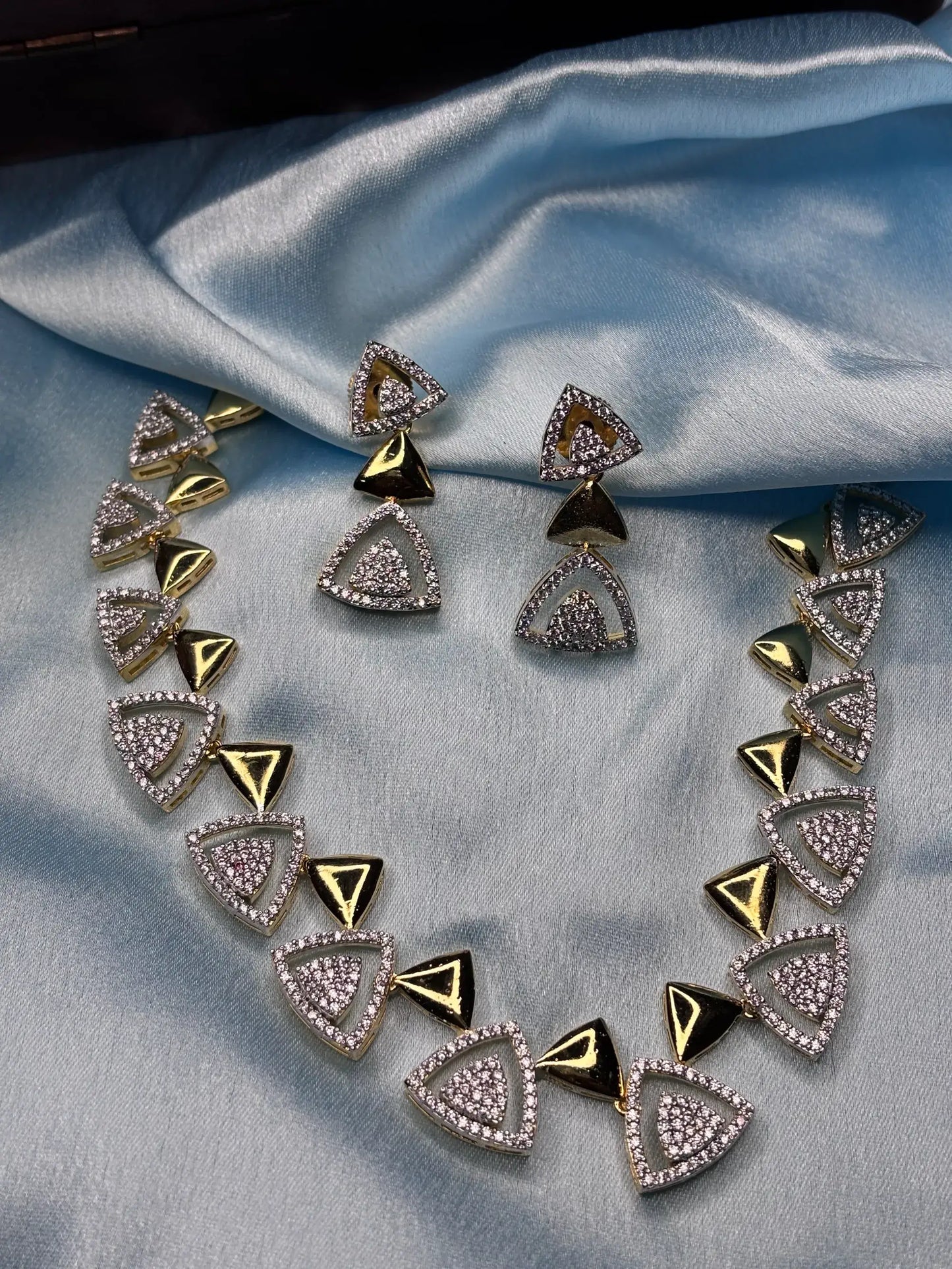 Geometric CZ & Gold Necklace Set (SKU: B5-CS-009)