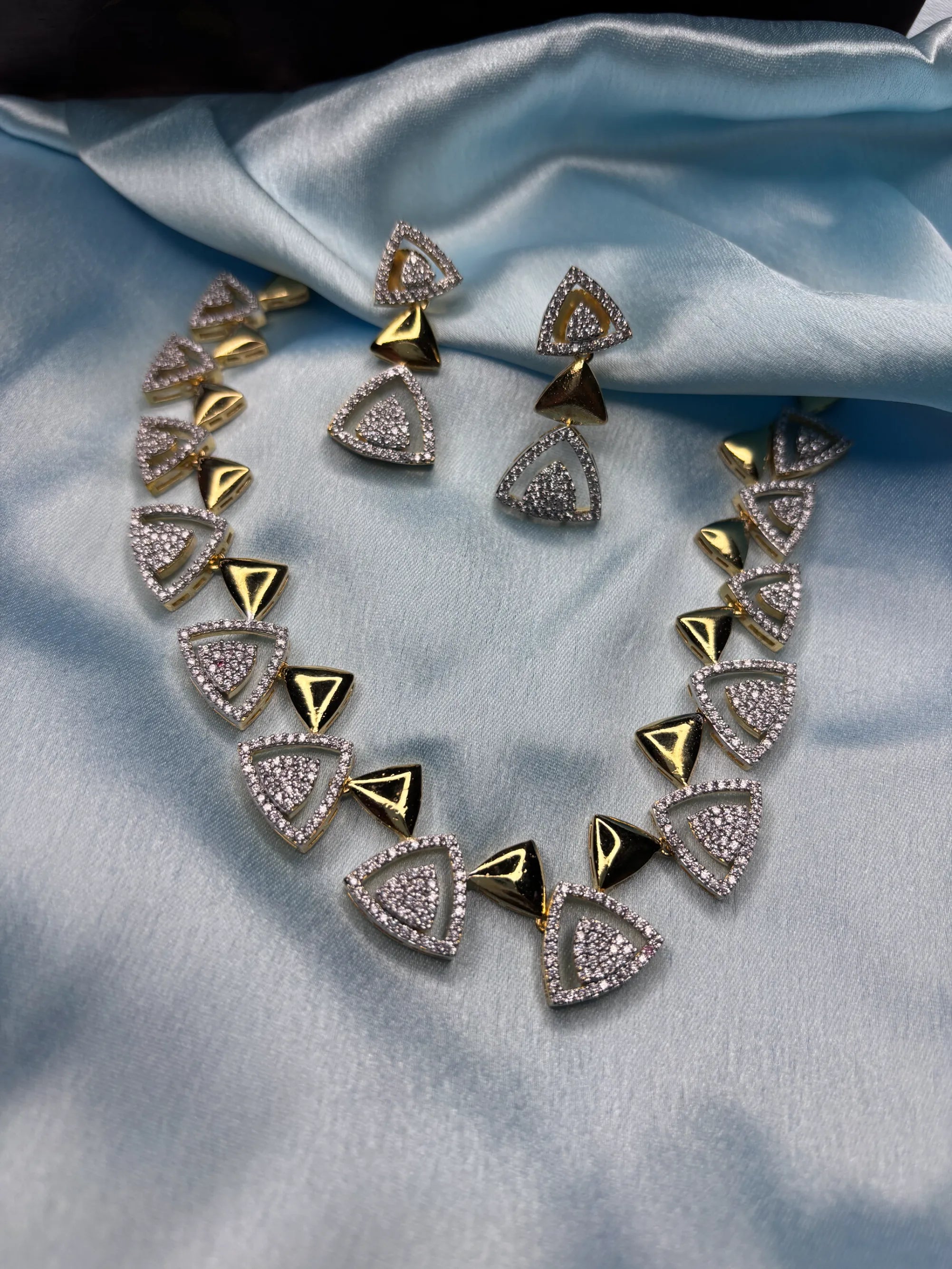 Geometric CZ & Gold Necklace Set (SKU: B5-CS-009)