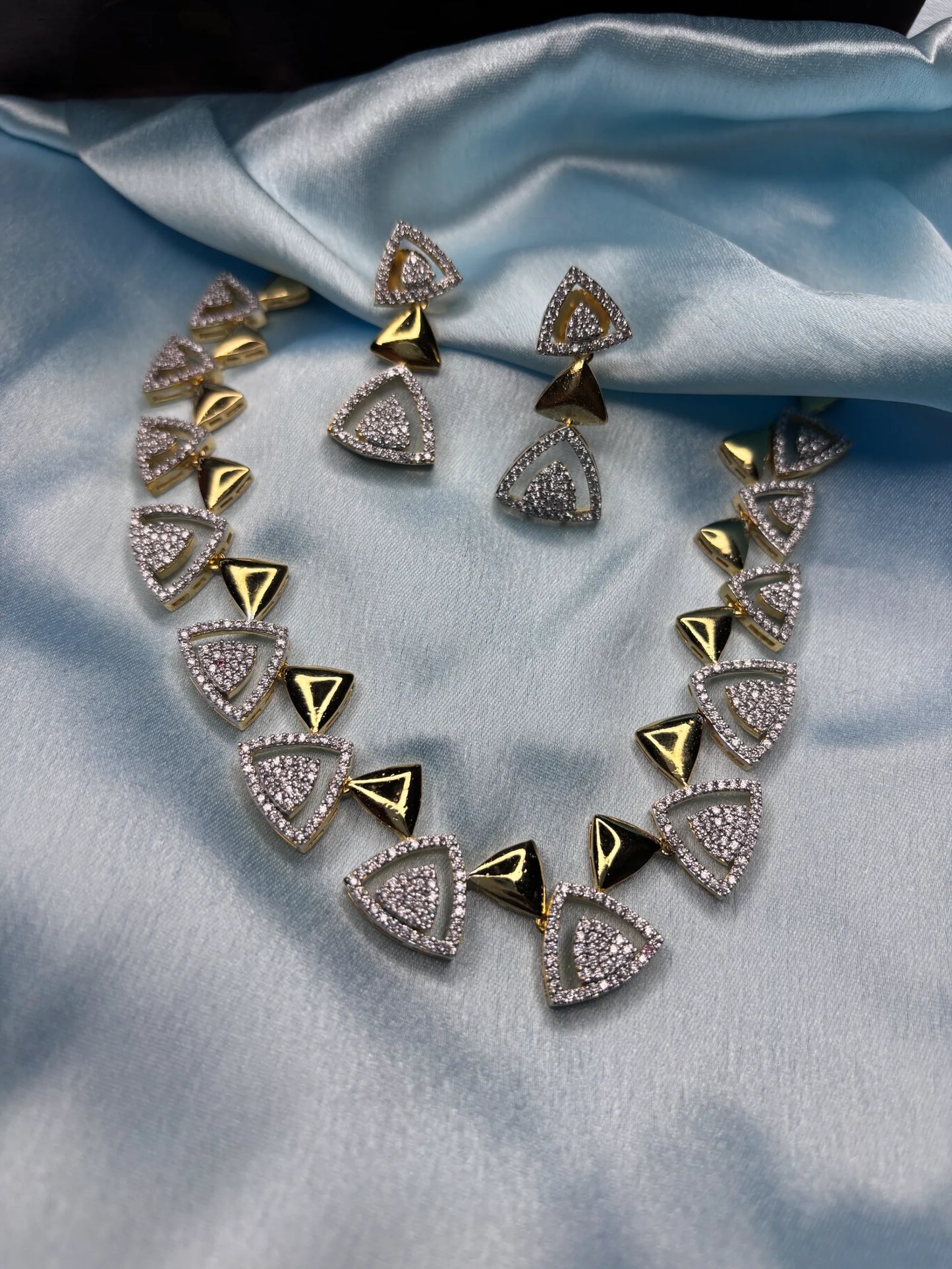 Geometric CZ & Gold Necklace Set (SKU: B5-CS-009)
