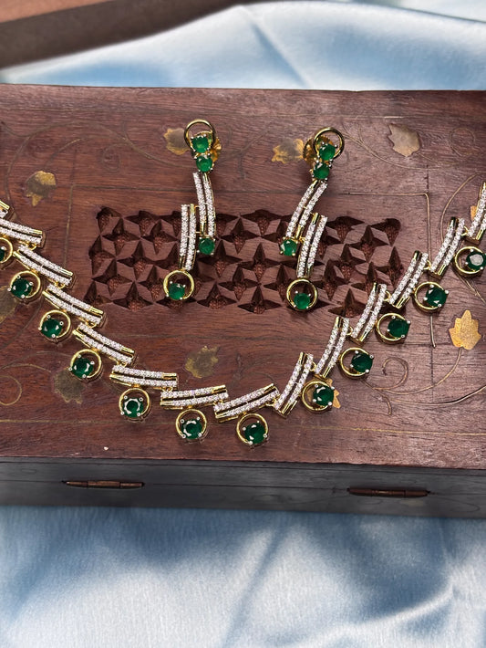 Green Gemstone & CZ Necklace Set (SKU: B5-CS-010)