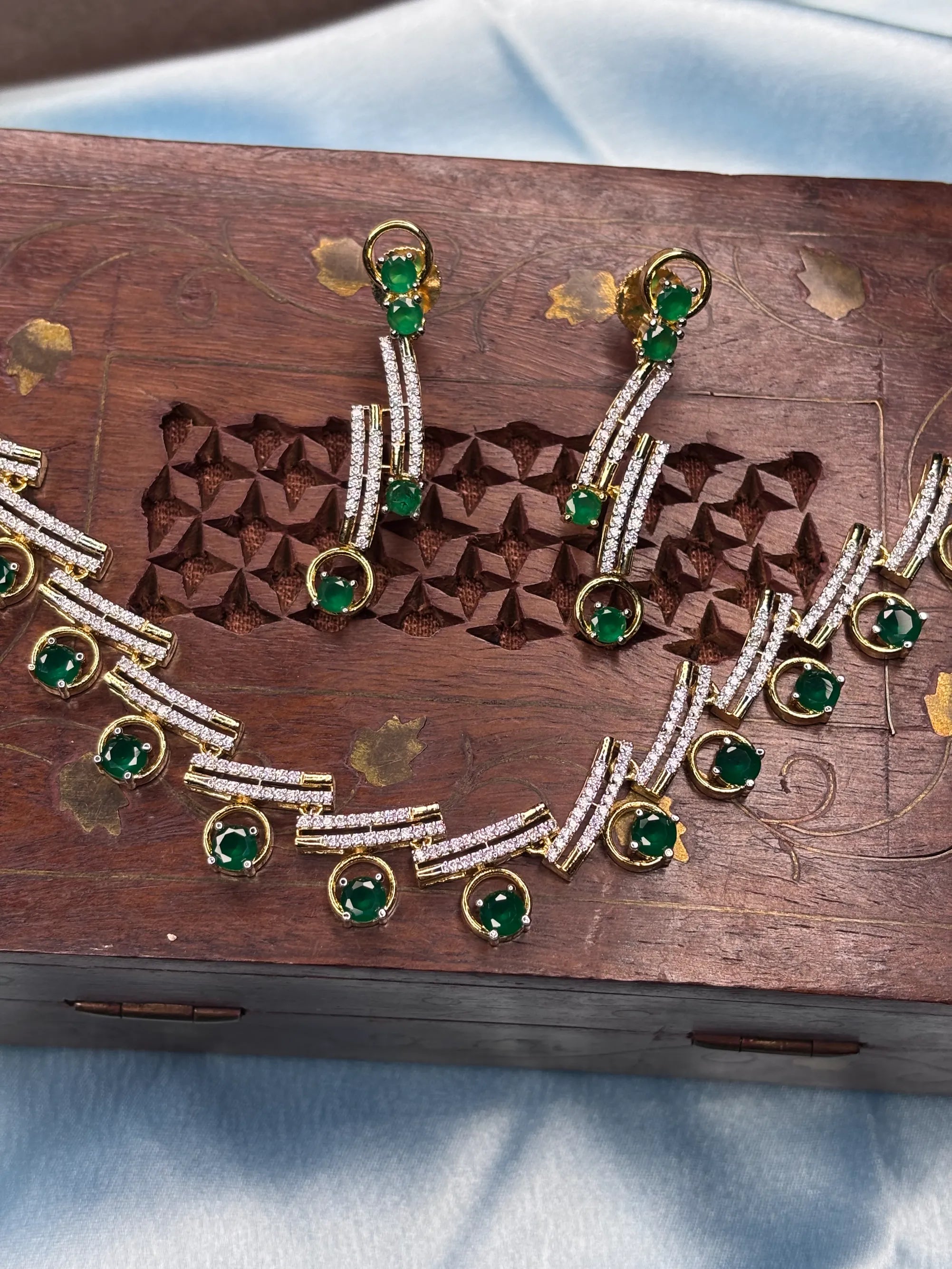 Green Gemstone & CZ Necklace Set (SKU: B5-CS-010)