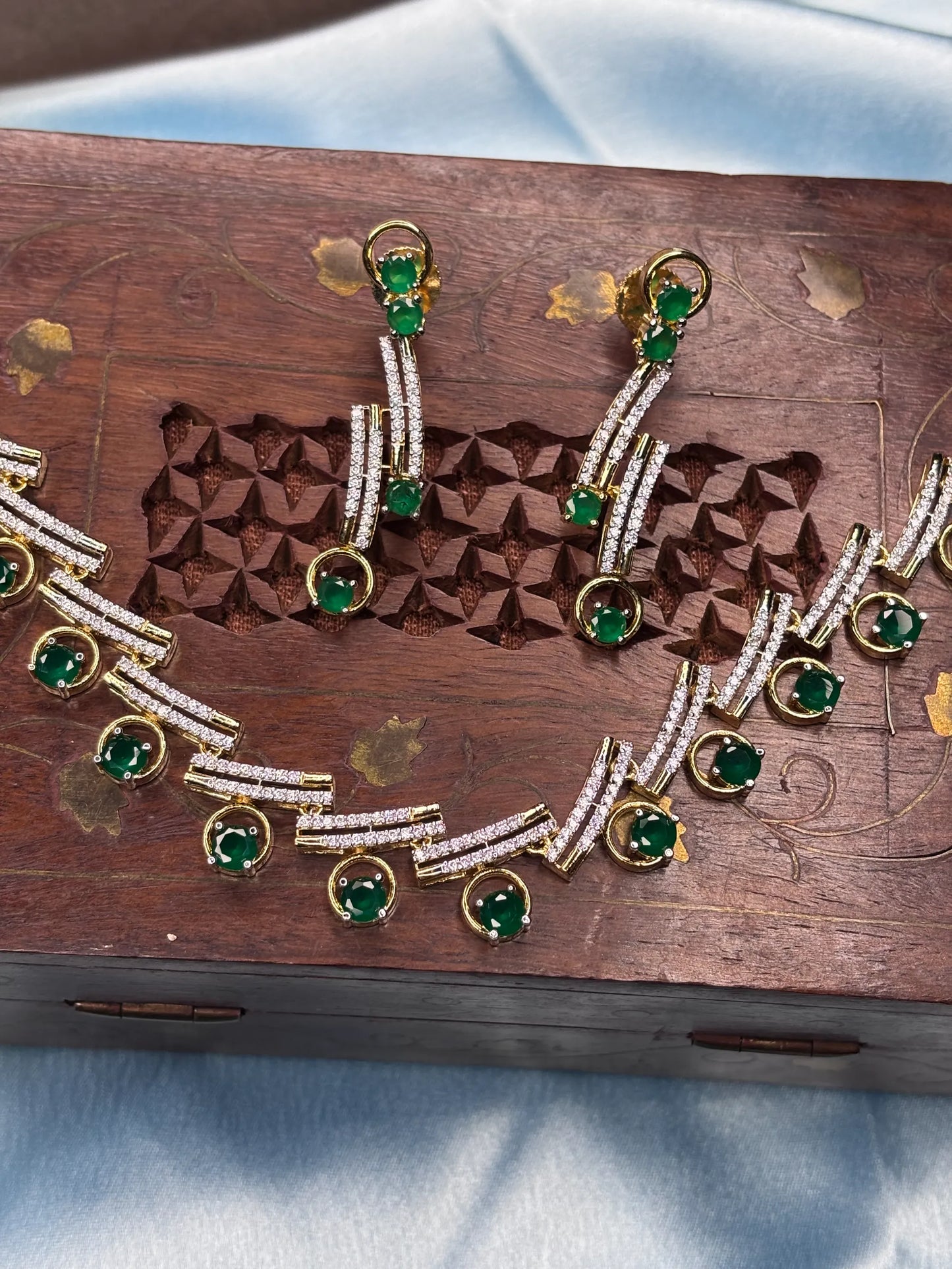 Green Gemstone & CZ Necklace Set (SKU: B5-CS-010)