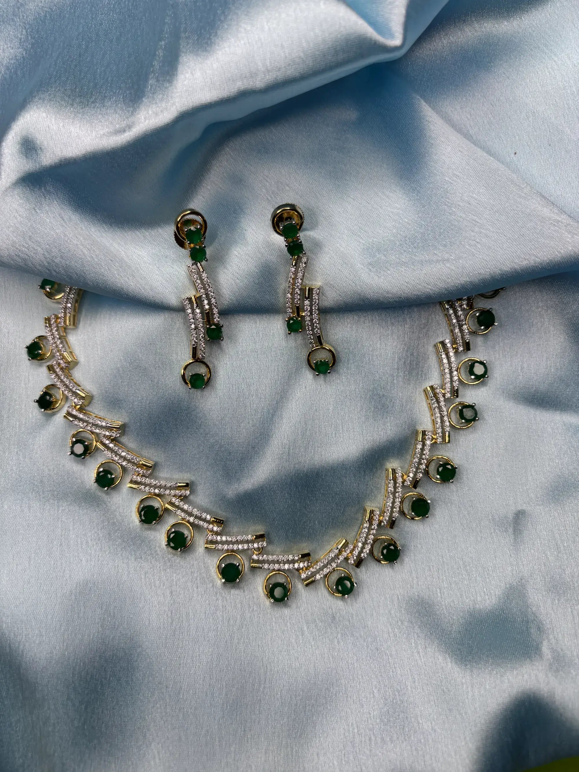 Green Gemstone & CZ Necklace Set (SKU: B5-CS-010)