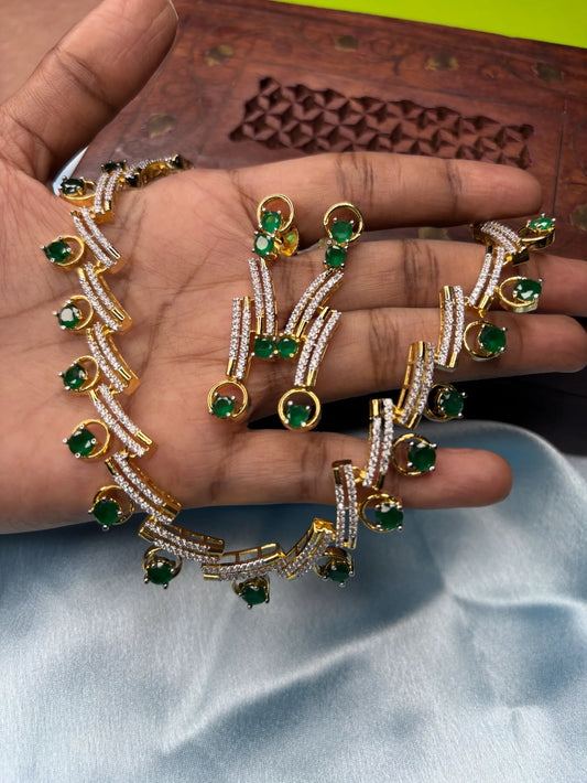 Green Gemstone & CZ Necklace Set (SKU: B5-CS-010)