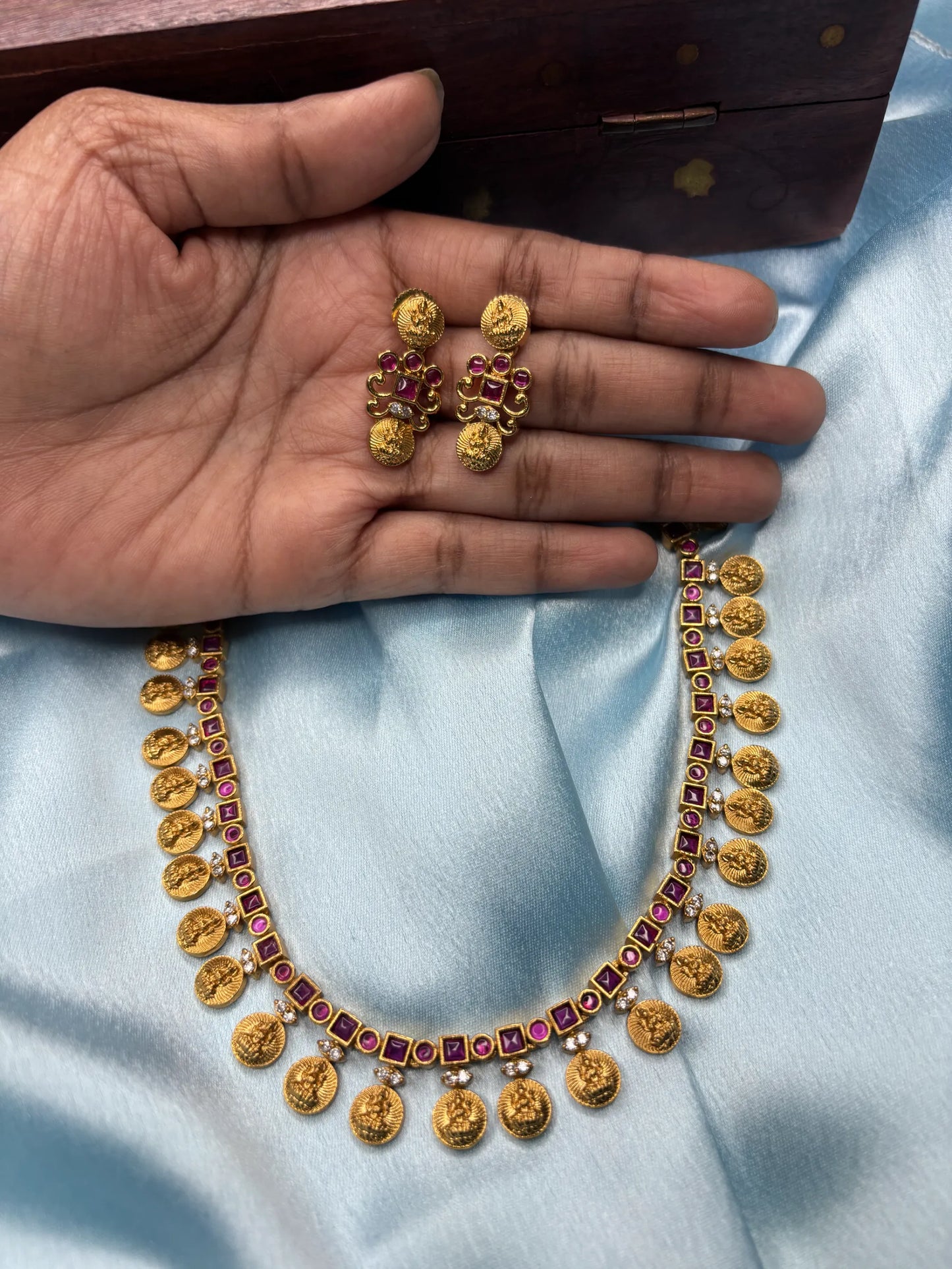 Antique Coin & Ruby Necklace Set (SKU: B5-CS-015)