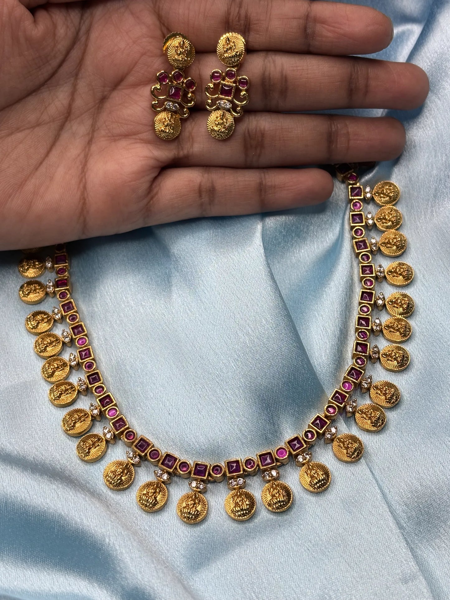 Antique Coin & Ruby Necklace Set (SKU: B5-CS-015)