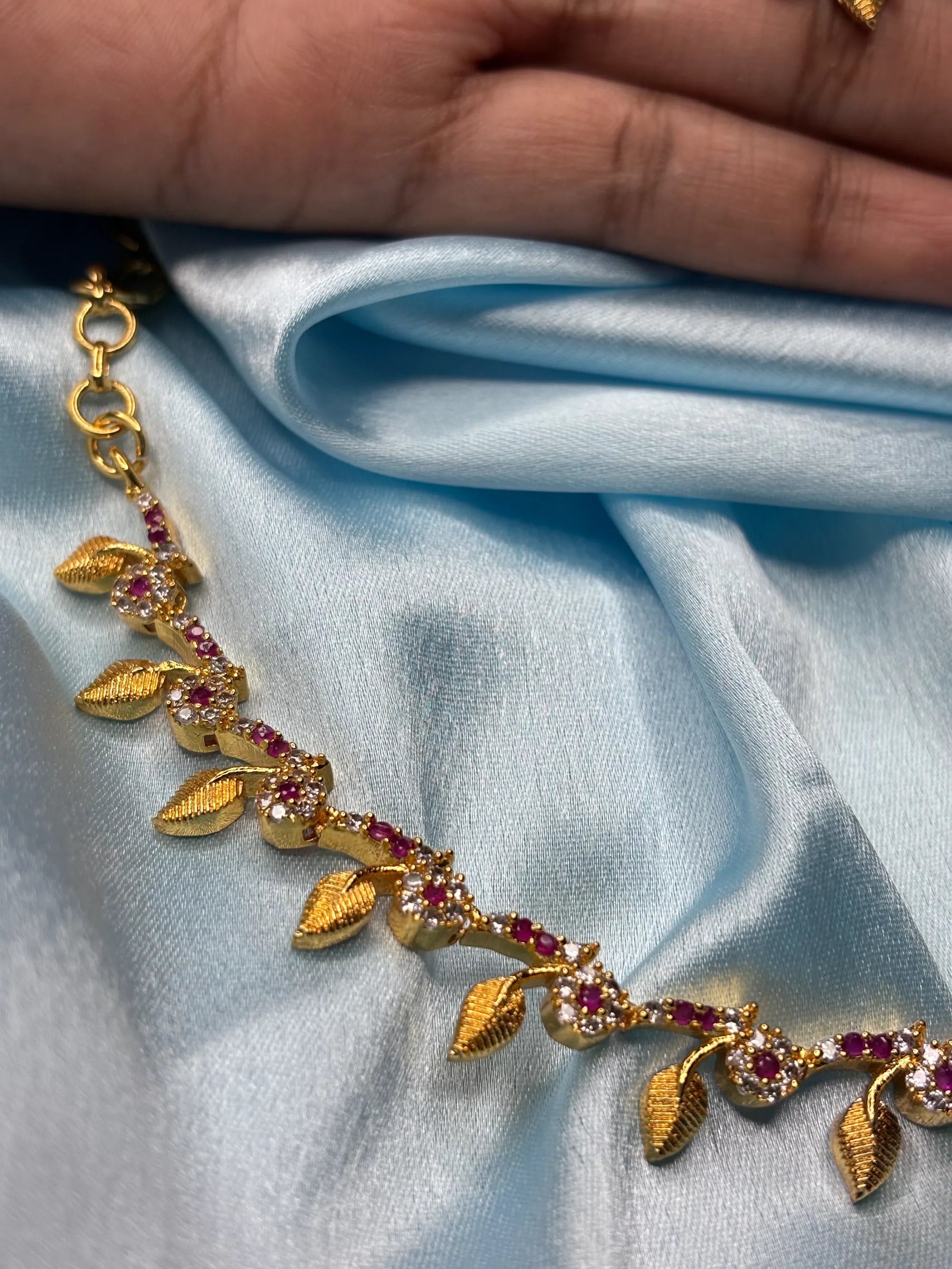 Elegant Leaf & CZ Necklace Set (SKU: B5-CS-017)