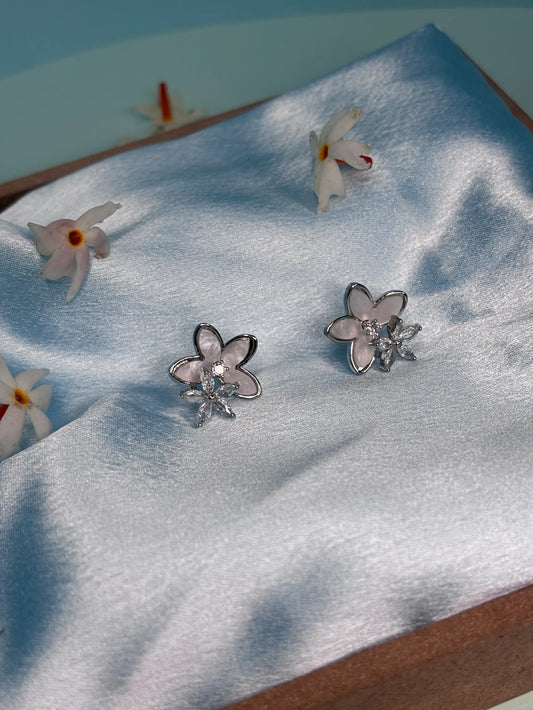 Silver-Toned Floral Stud Earrings (SKU: B4-ER-002)
