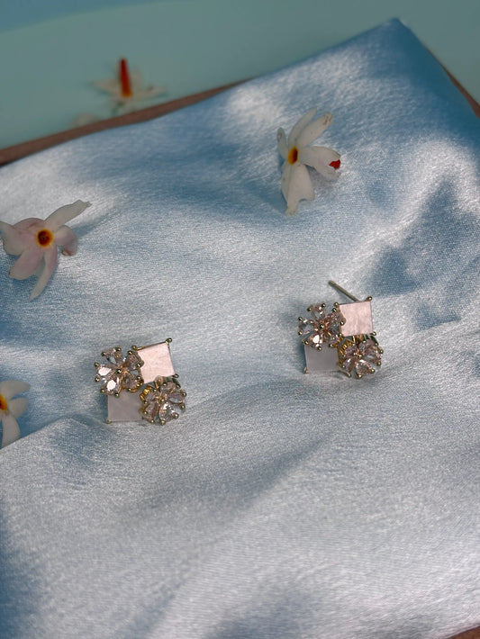 Pink & CZ Floral Stud Earrings (SKU: B4-ER-003)