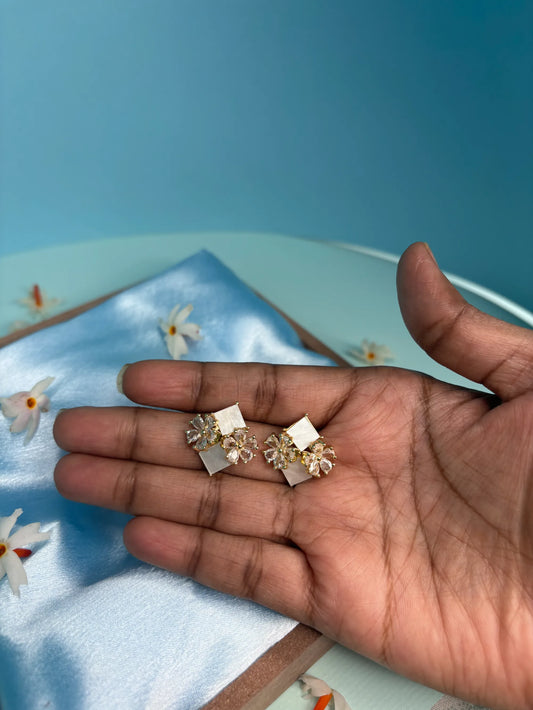 Pink & CZ Floral Stud Earrings (SKU: B4-ER-003)