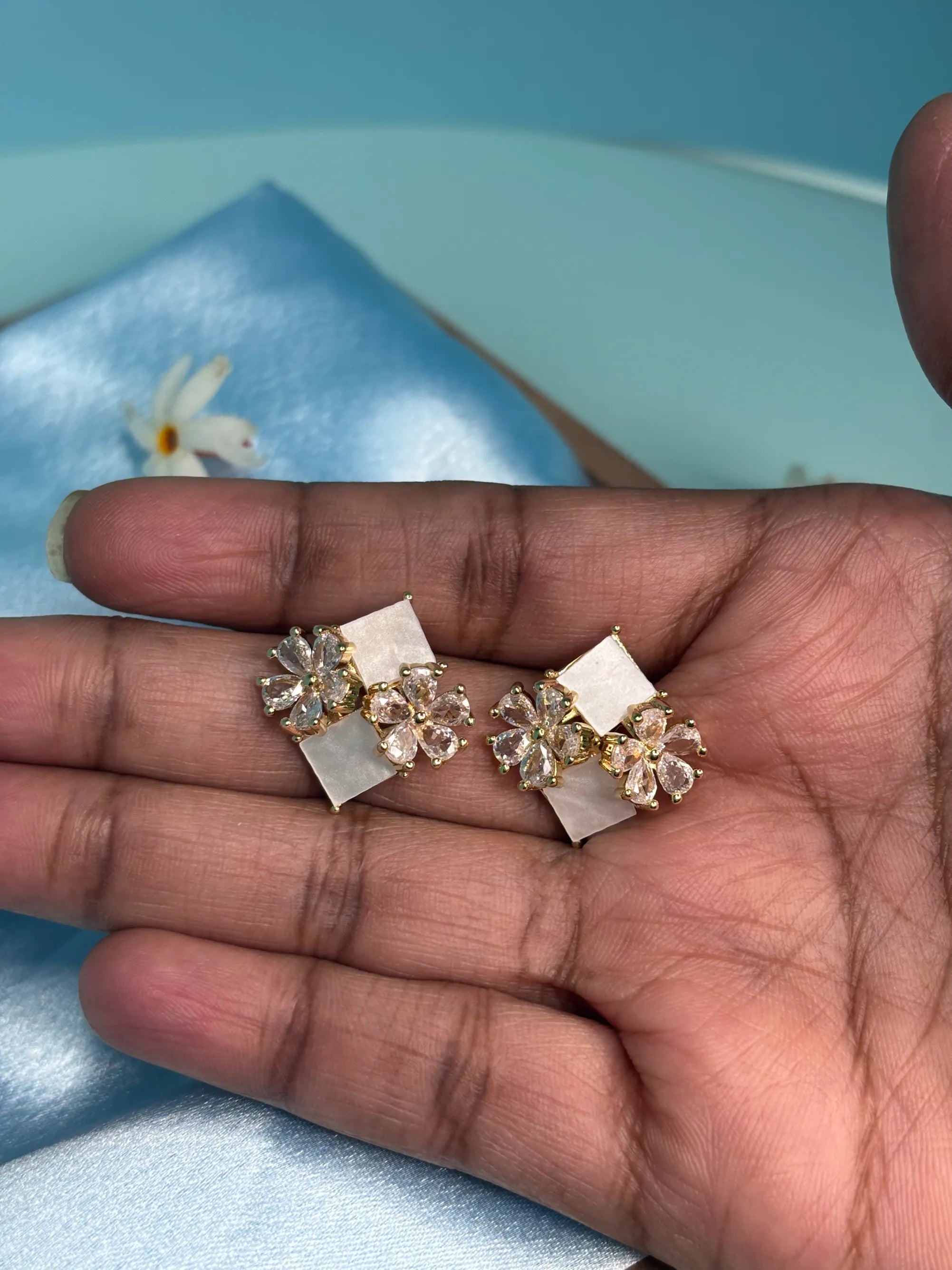 Pink & CZ Floral Stud Earrings (SKU: B4-ER-003)