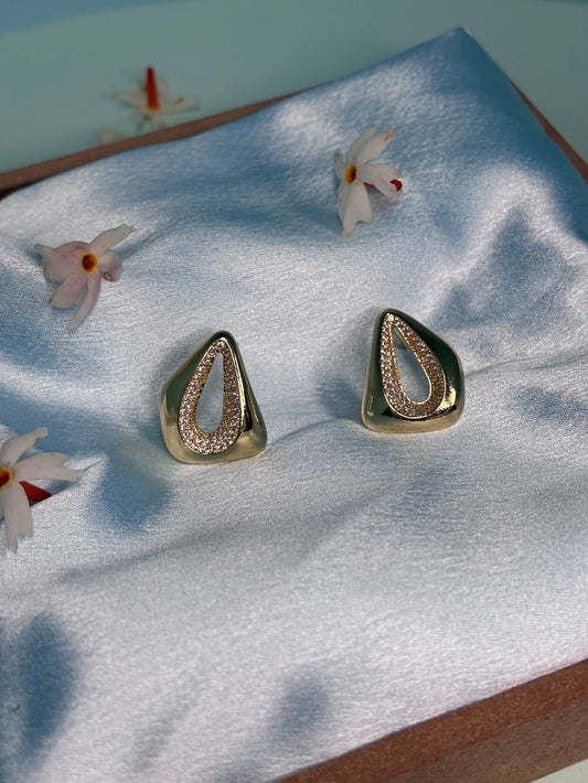 Gold & CZ Teardrop Stud Earrings (SKU: B4-ER-005)
