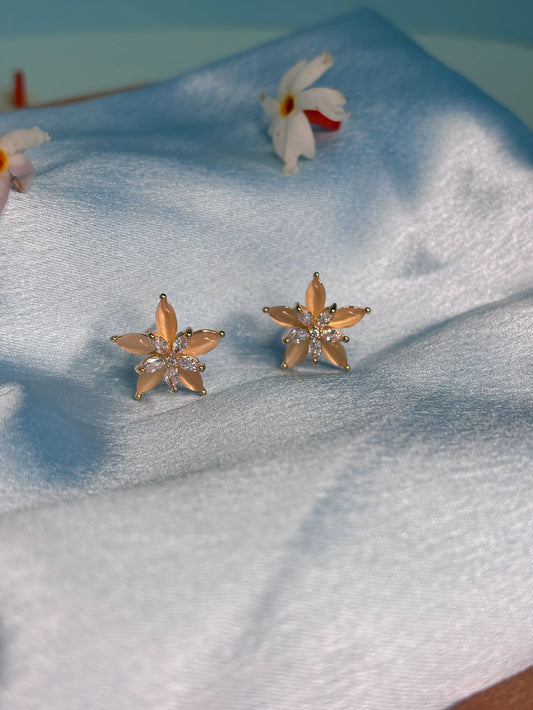 Floral Petal & CZ Stud Earrings (SKU: B4-ER-007)