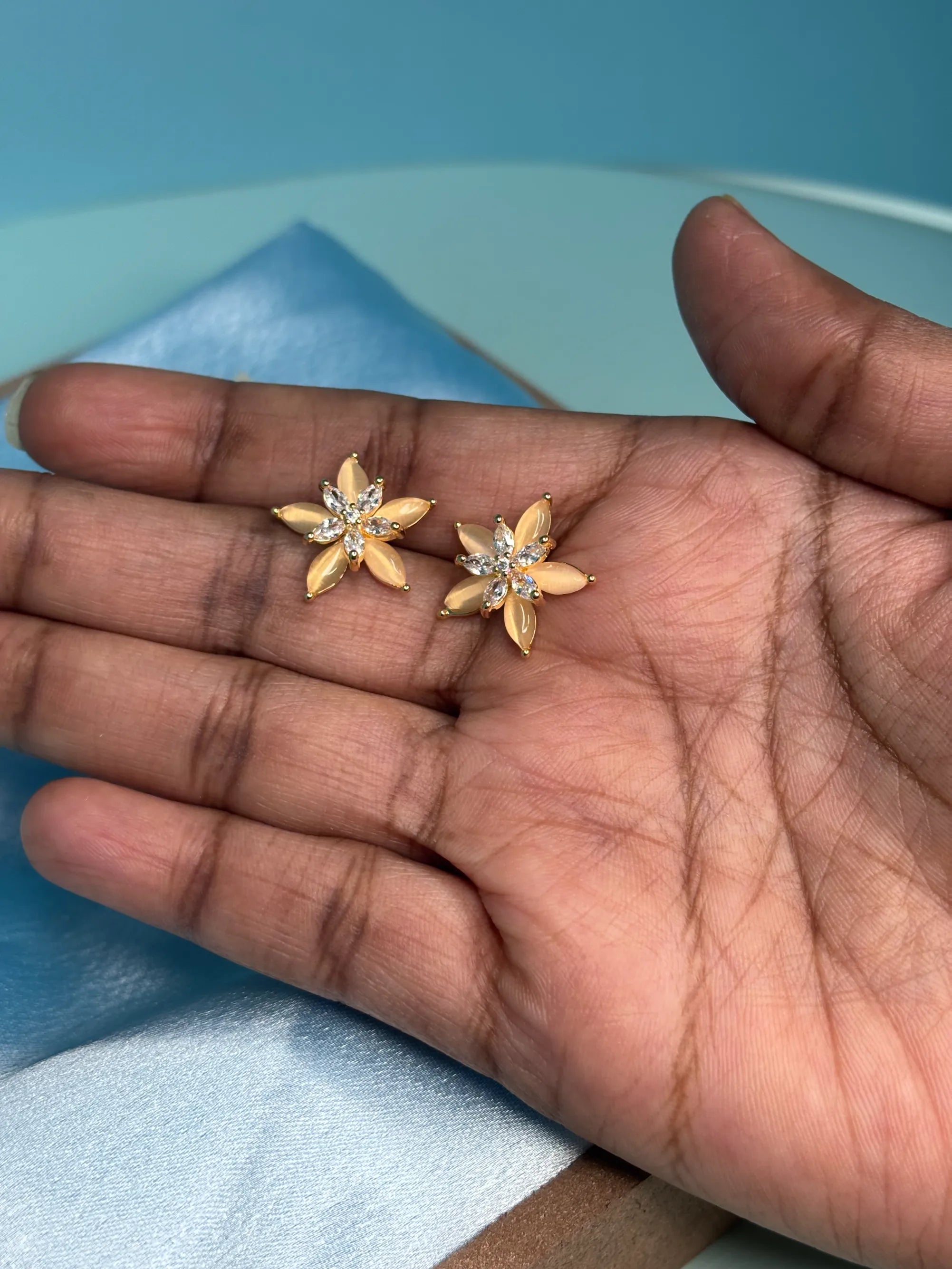 Floral Petal & CZ Stud Earrings (SKU: B4-ER-007)