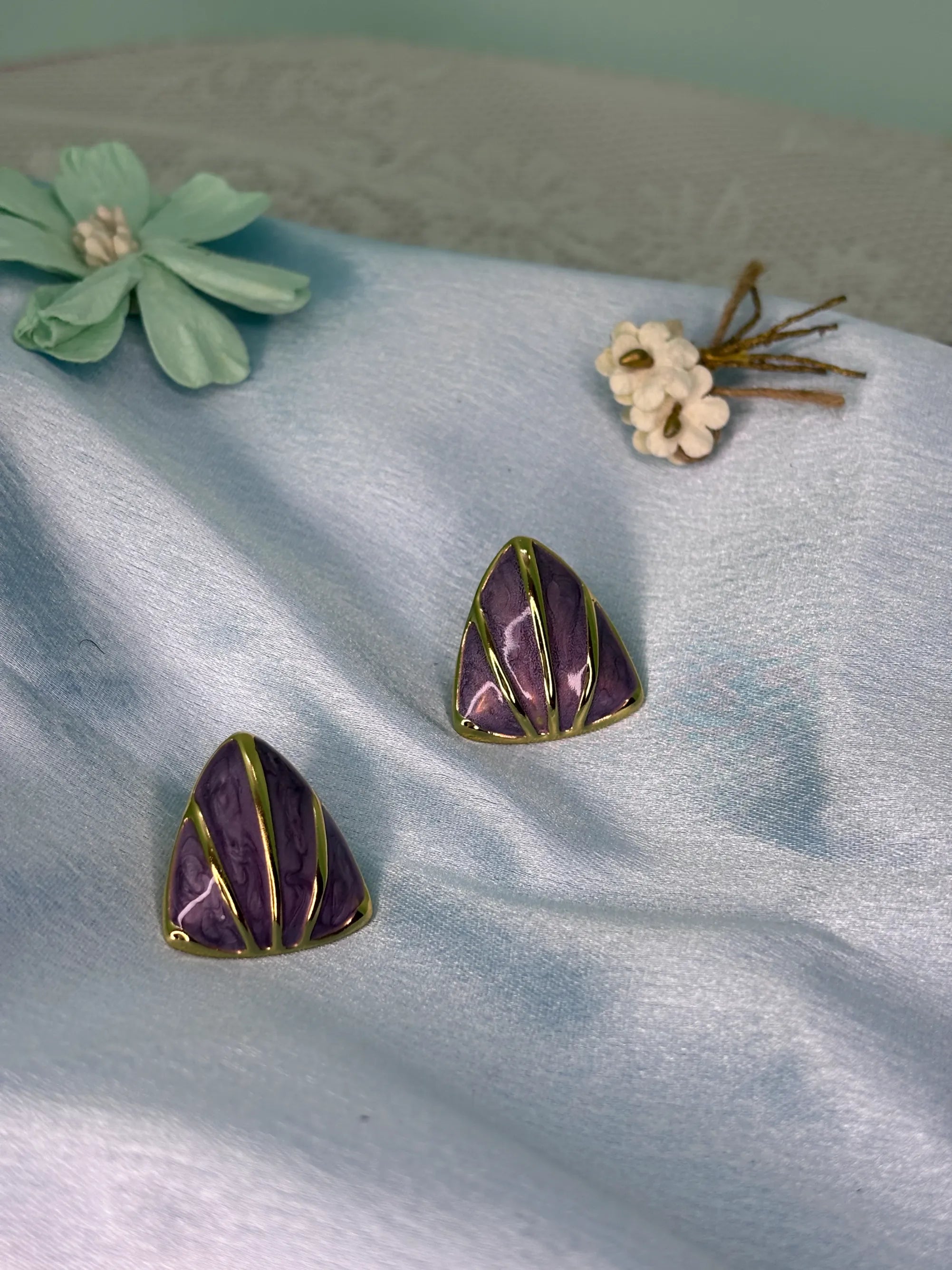 Purple Enamel Triangle Stud Earrings (SKU: B4-ER-013)