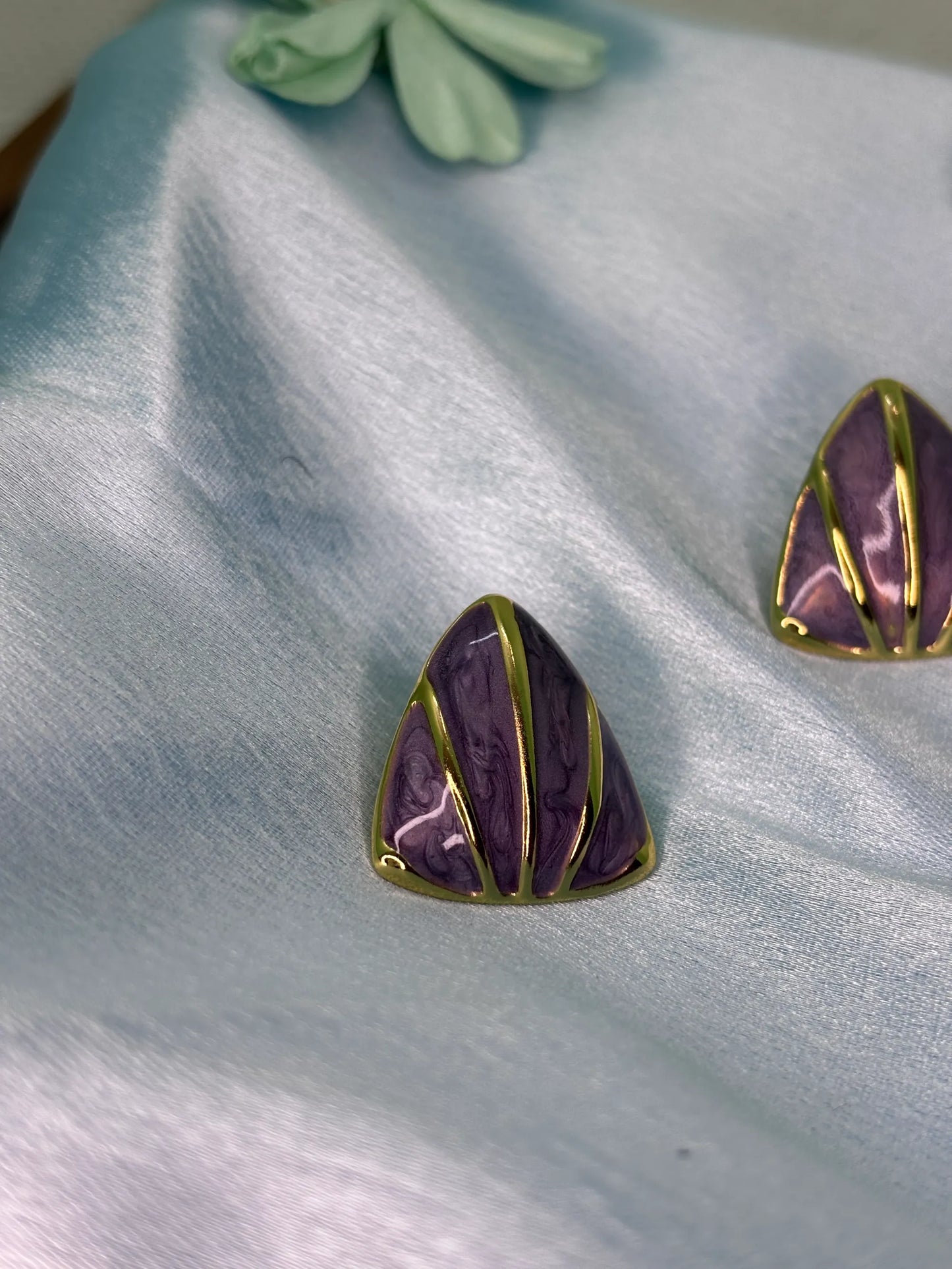Purple Enamel Triangle Stud Earrings (SKU: B4-ER-013)