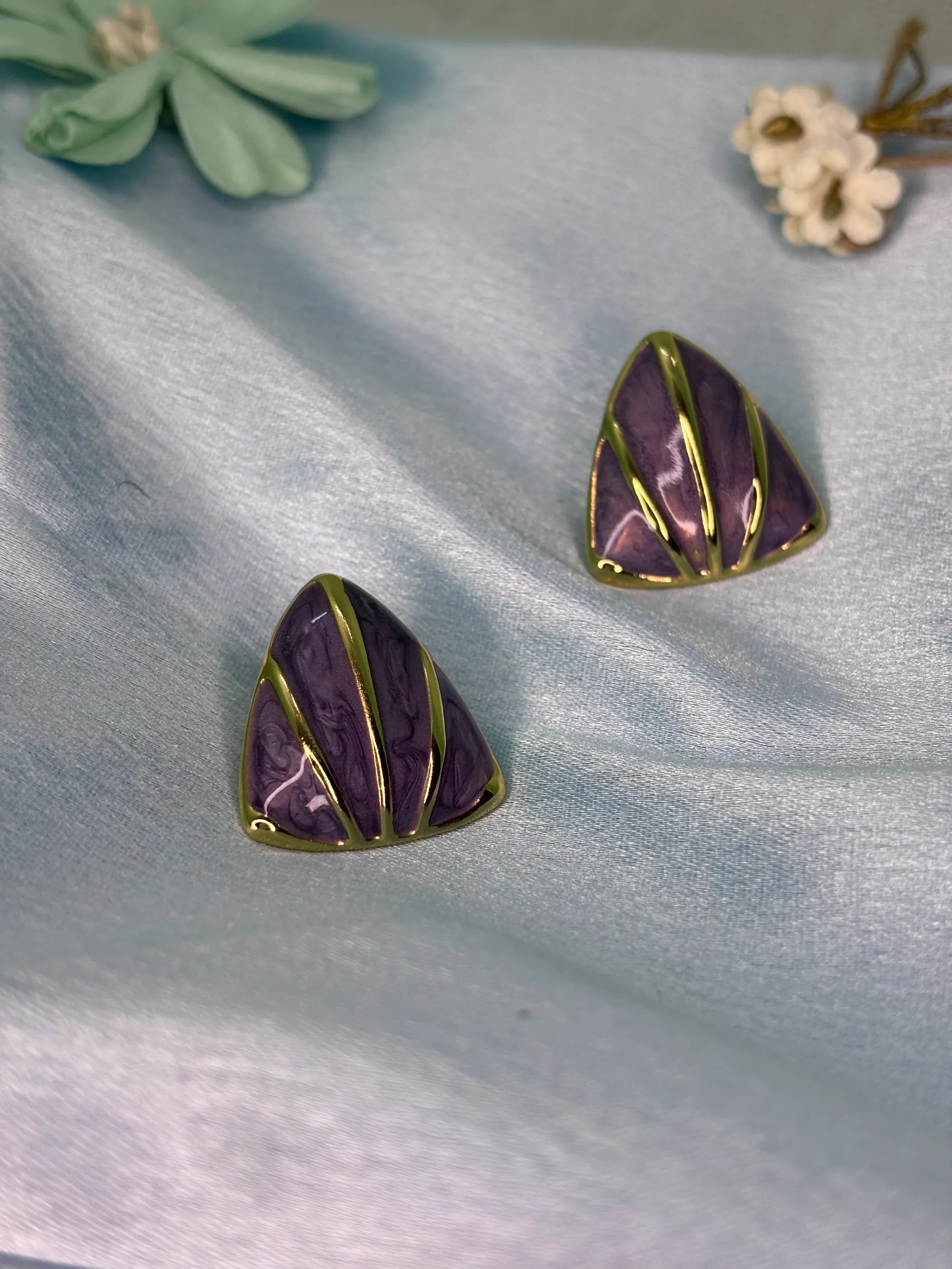 Purple Enamel Triangle Stud Earrings (SKU: B4-ER-013)