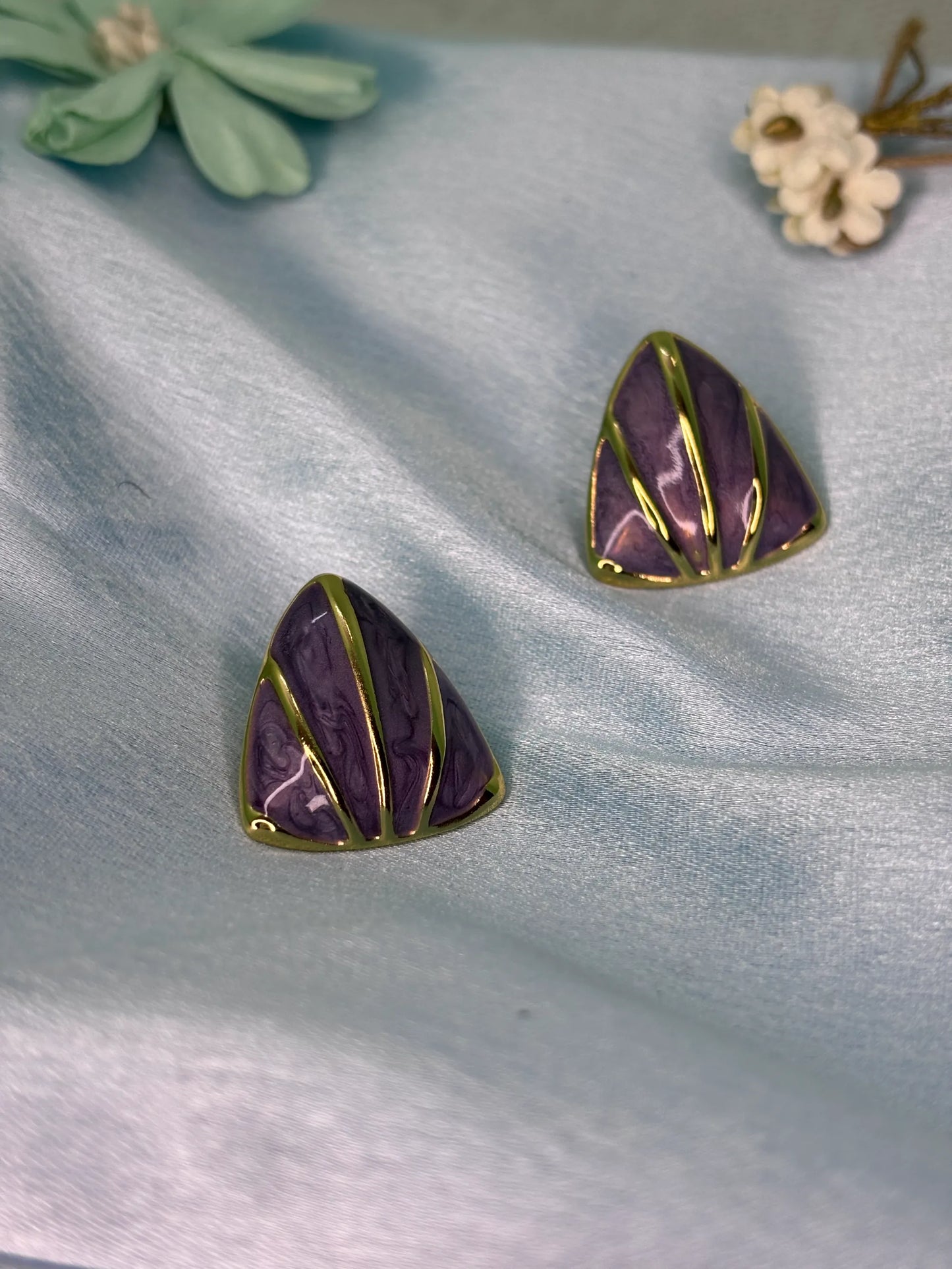 Purple Enamel Triangle Stud Earrings (SKU: B4-ER-013)