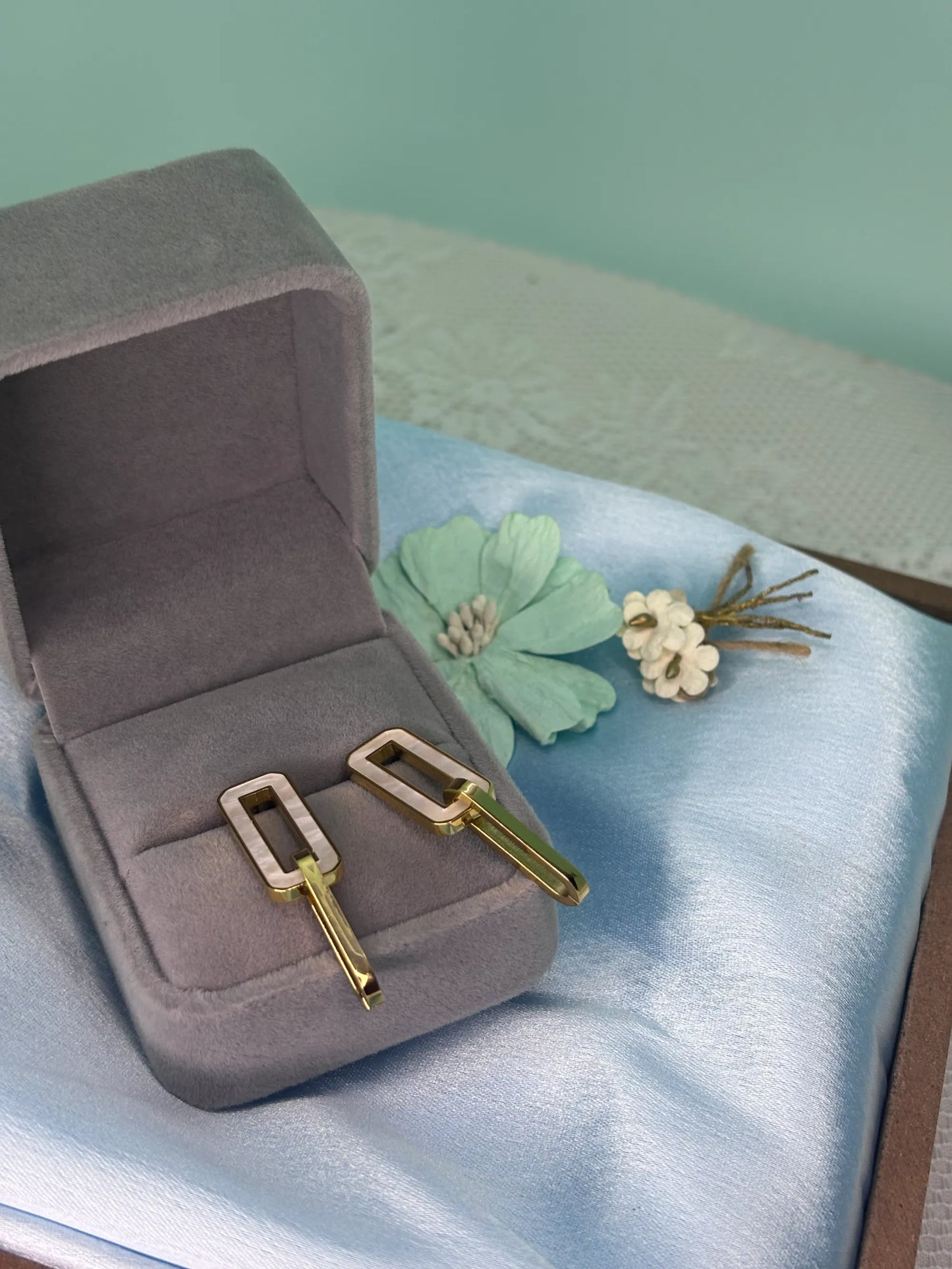 Rectangular Enamel & Gold Drop Earrings (SKU: B4-ER-025)