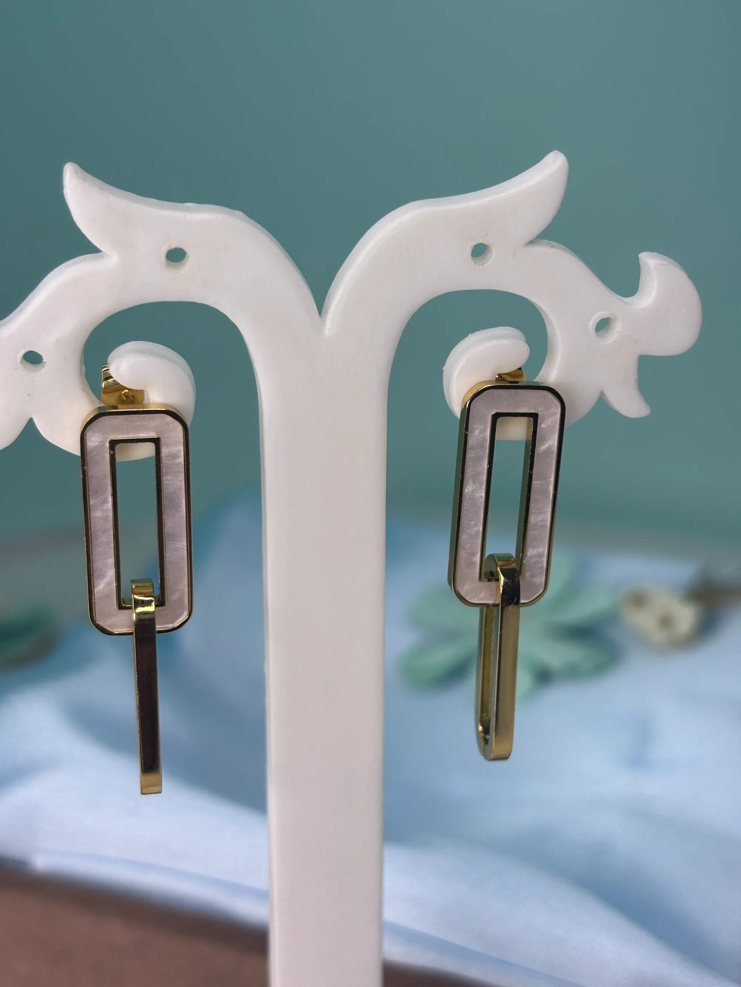 Rectangular Enamel & Gold Drop Earrings (SKU: B4-ER-025)