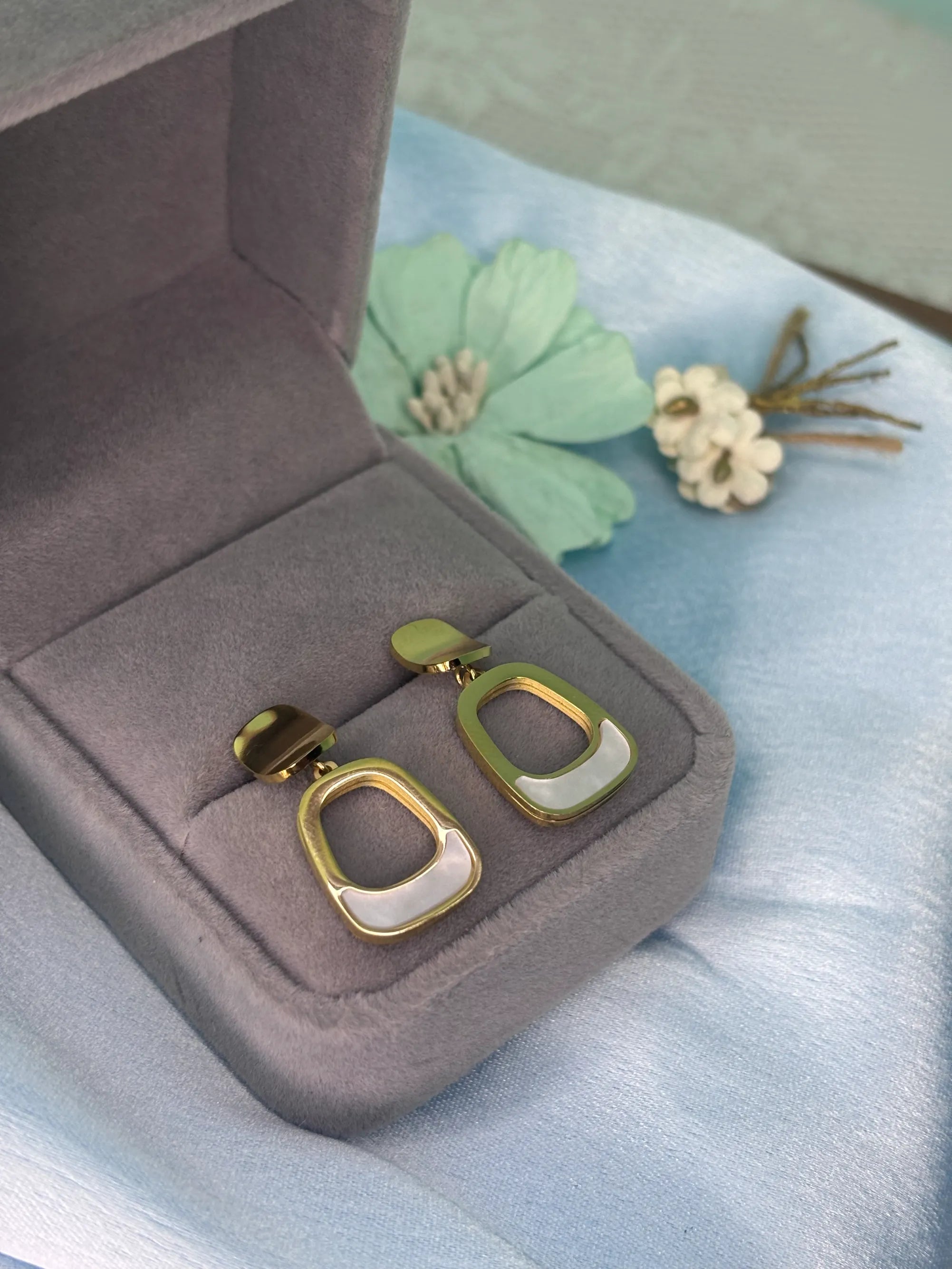 Modern Gold & Mother of Pearl Earrings (SKU: B4-ER-026)