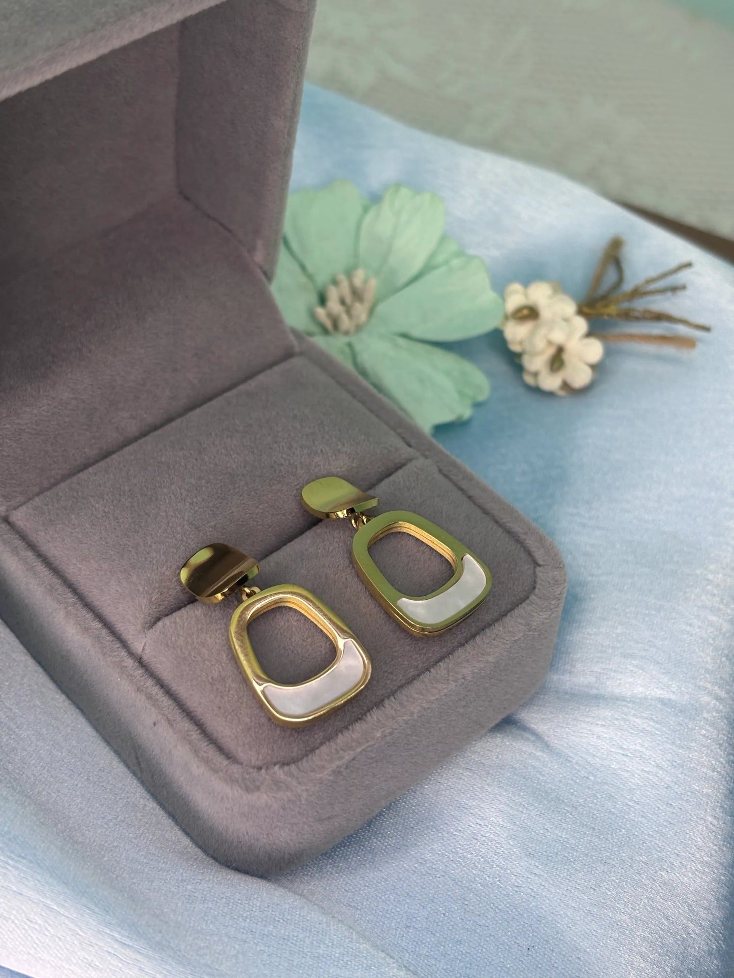 Modern Gold & Mother of Pearl Earrings (SKU: B4-ER-026)