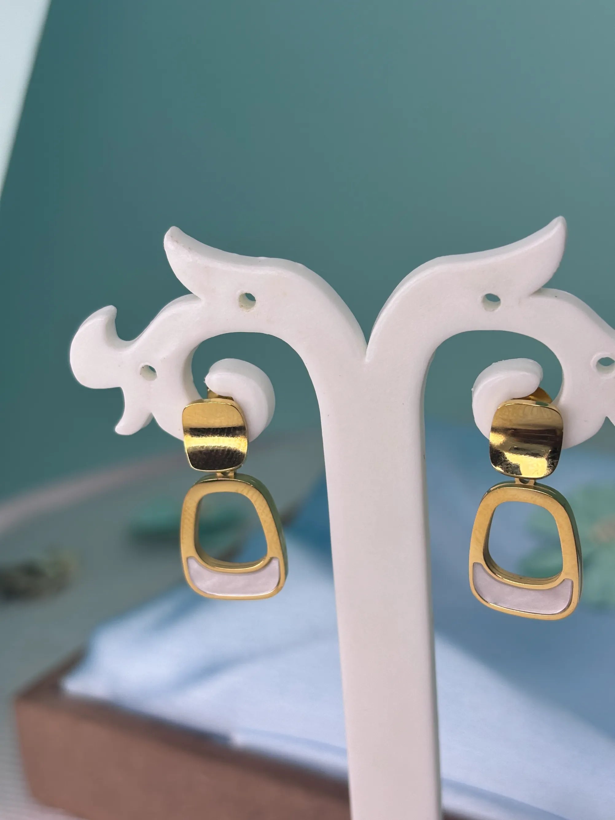 Modern Gold & Mother of Pearl Earrings (SKU: B4-ER-026)