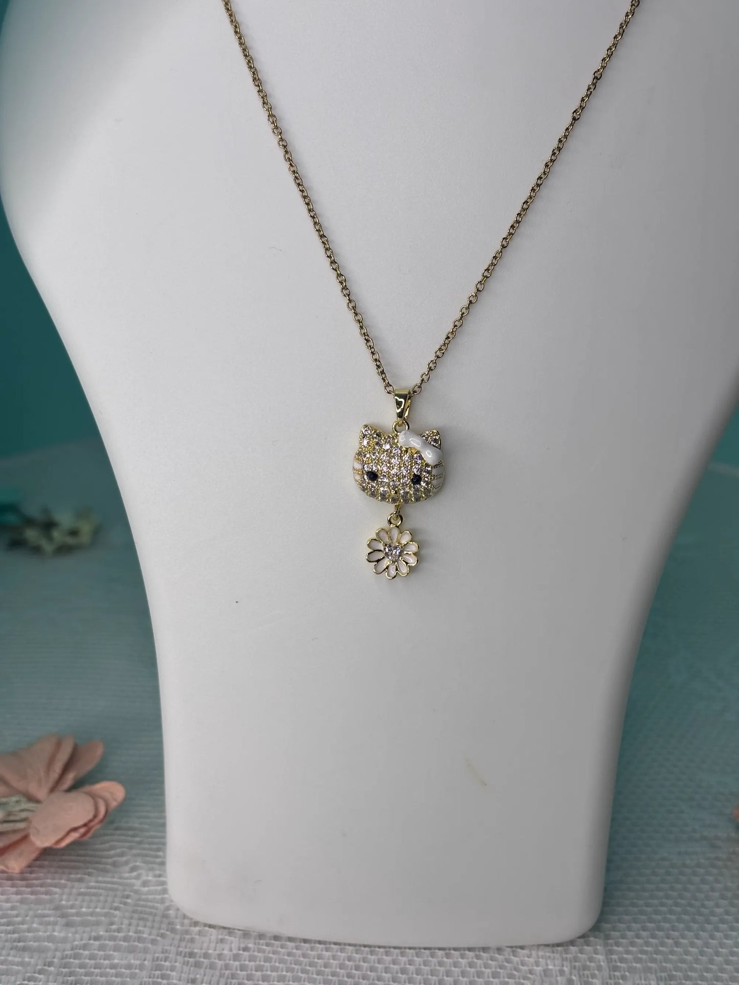 Kitty & Flower Charm Necklace (SKU: B4-SC-002)