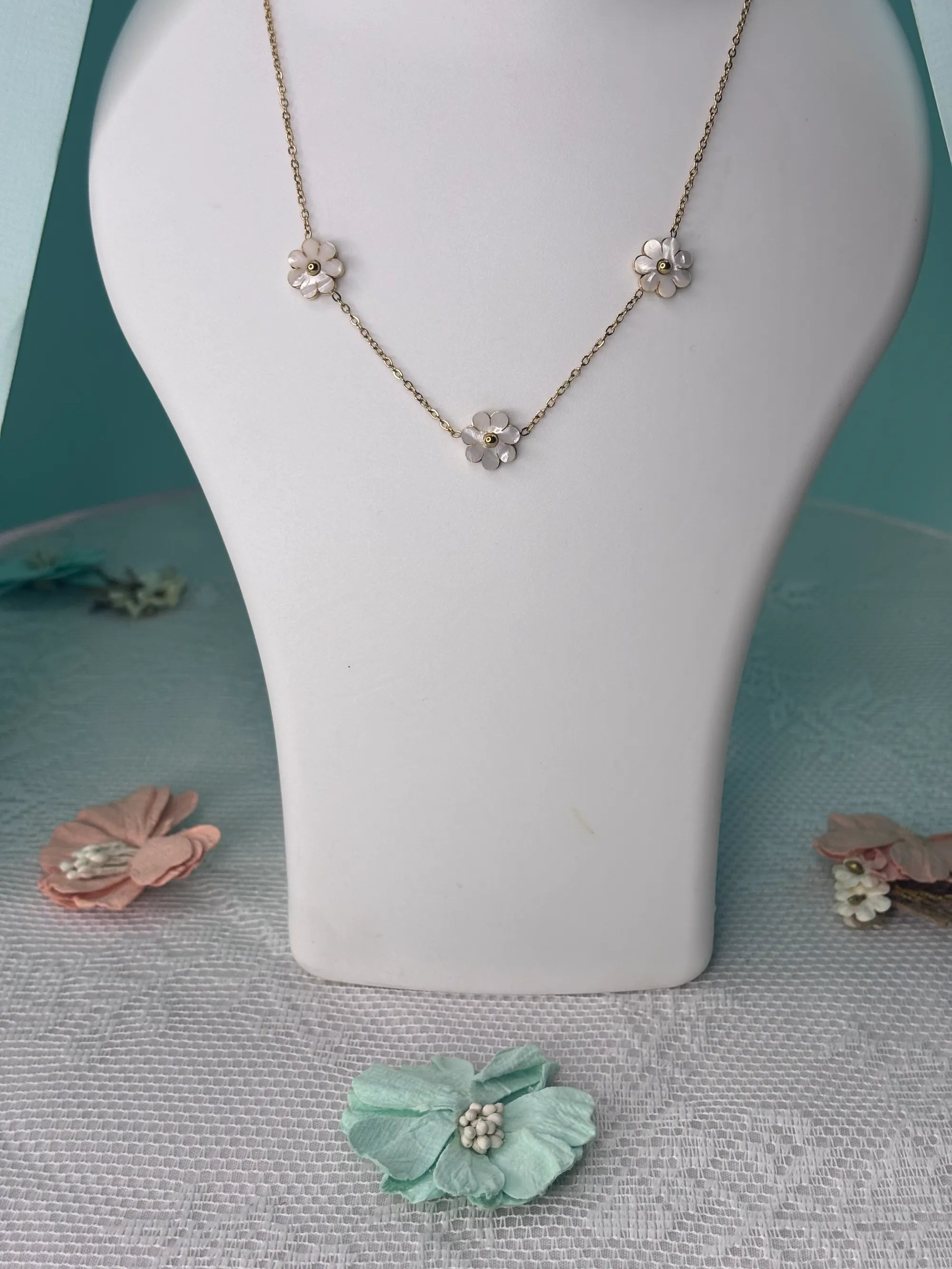 Delicate Mother of Pearl Floral Necklace (SKU: B4-SC-003)