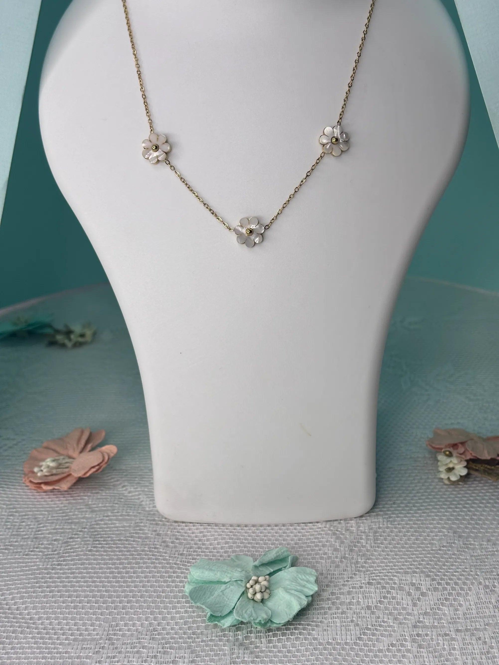 Delicate Mother of Pearl Floral Necklace (SKU: B4-SC-003)