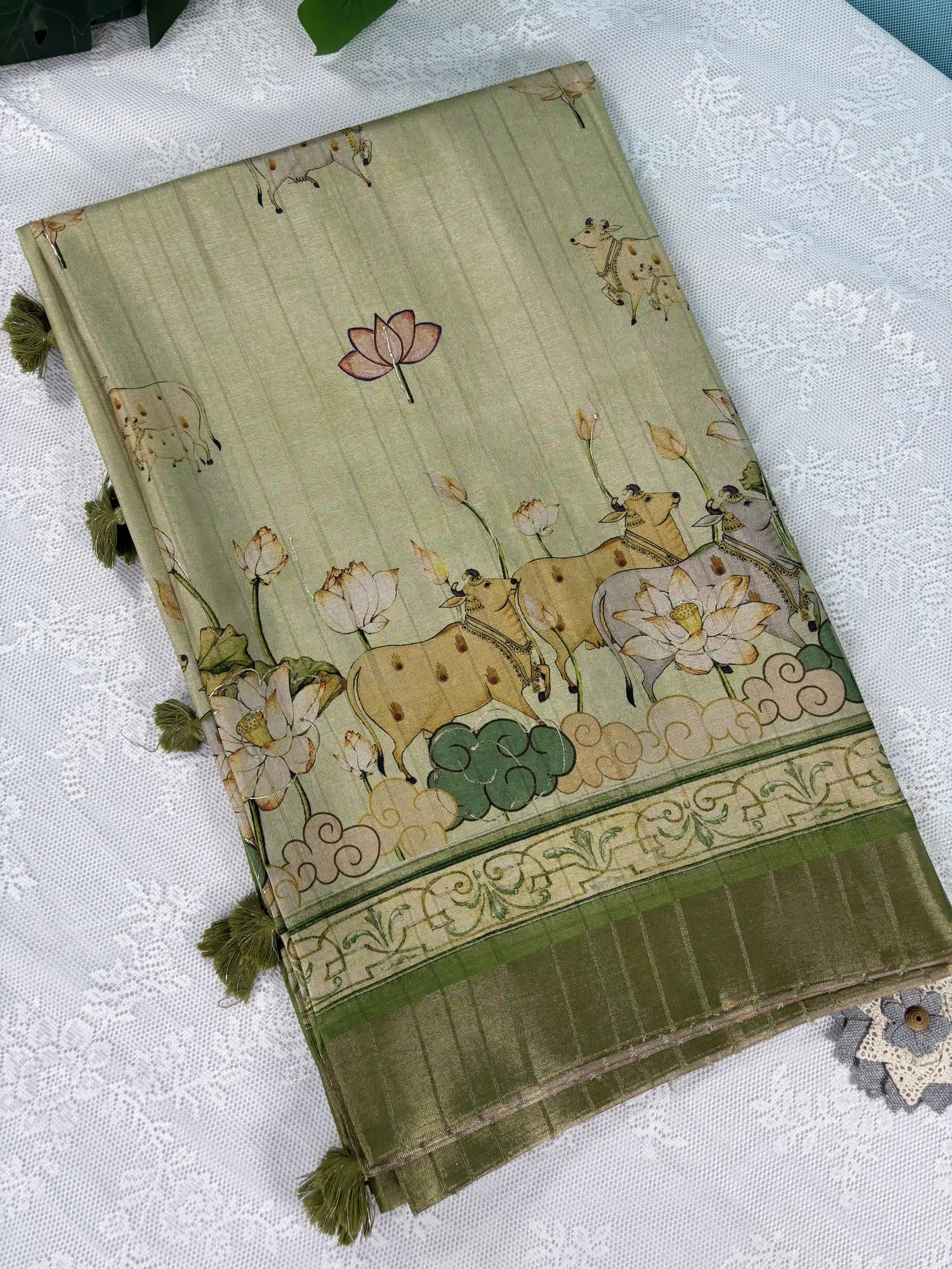 Manipuri Silk Saree with Pichwai Print (SKU: L2-004)