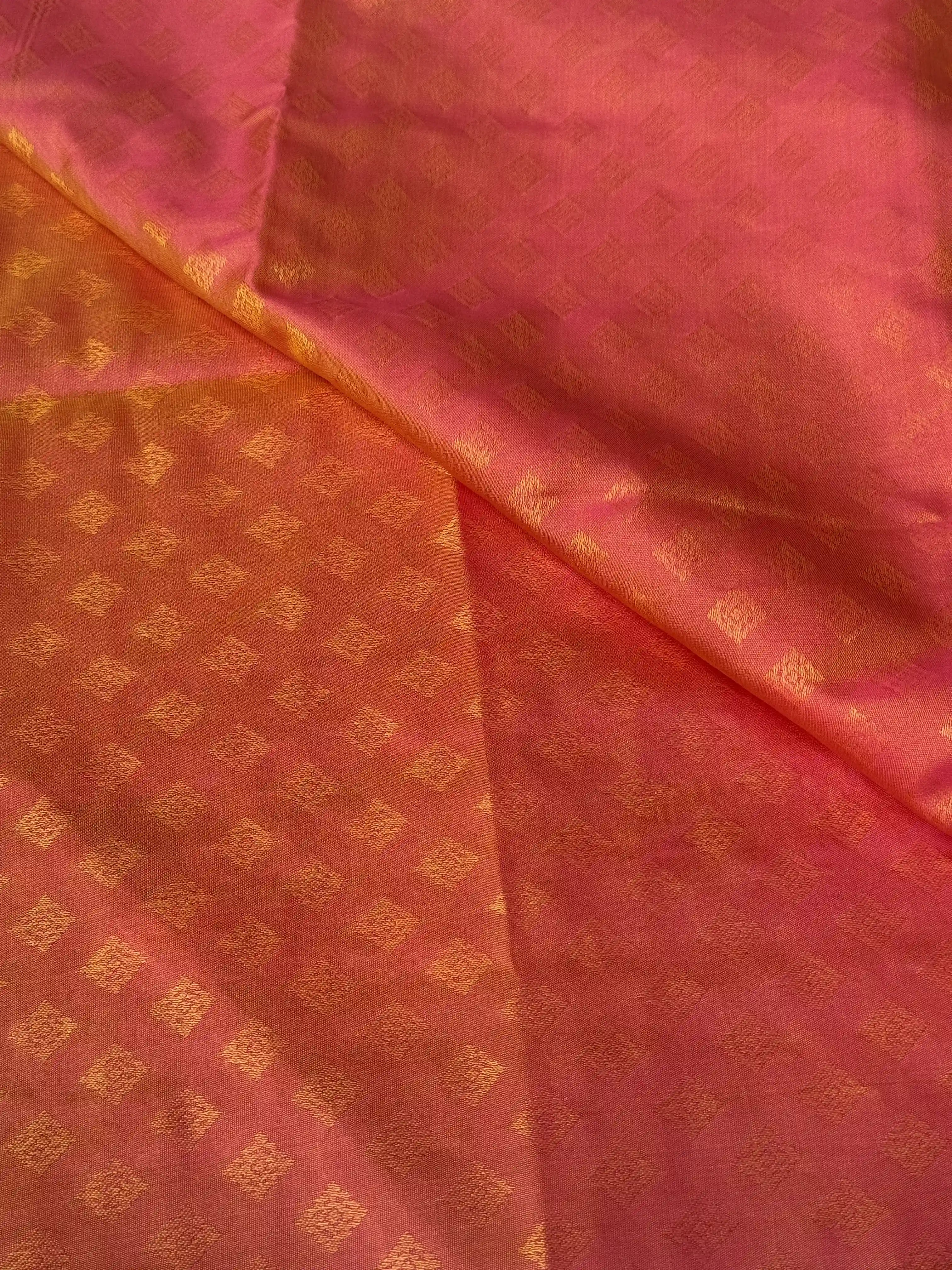 Pink and Orange Dual Color, Gold Polka Dot Soft silk
