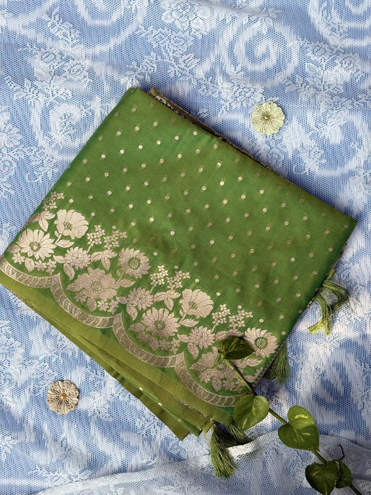 Gold Polka Dot Green Color Soft silk