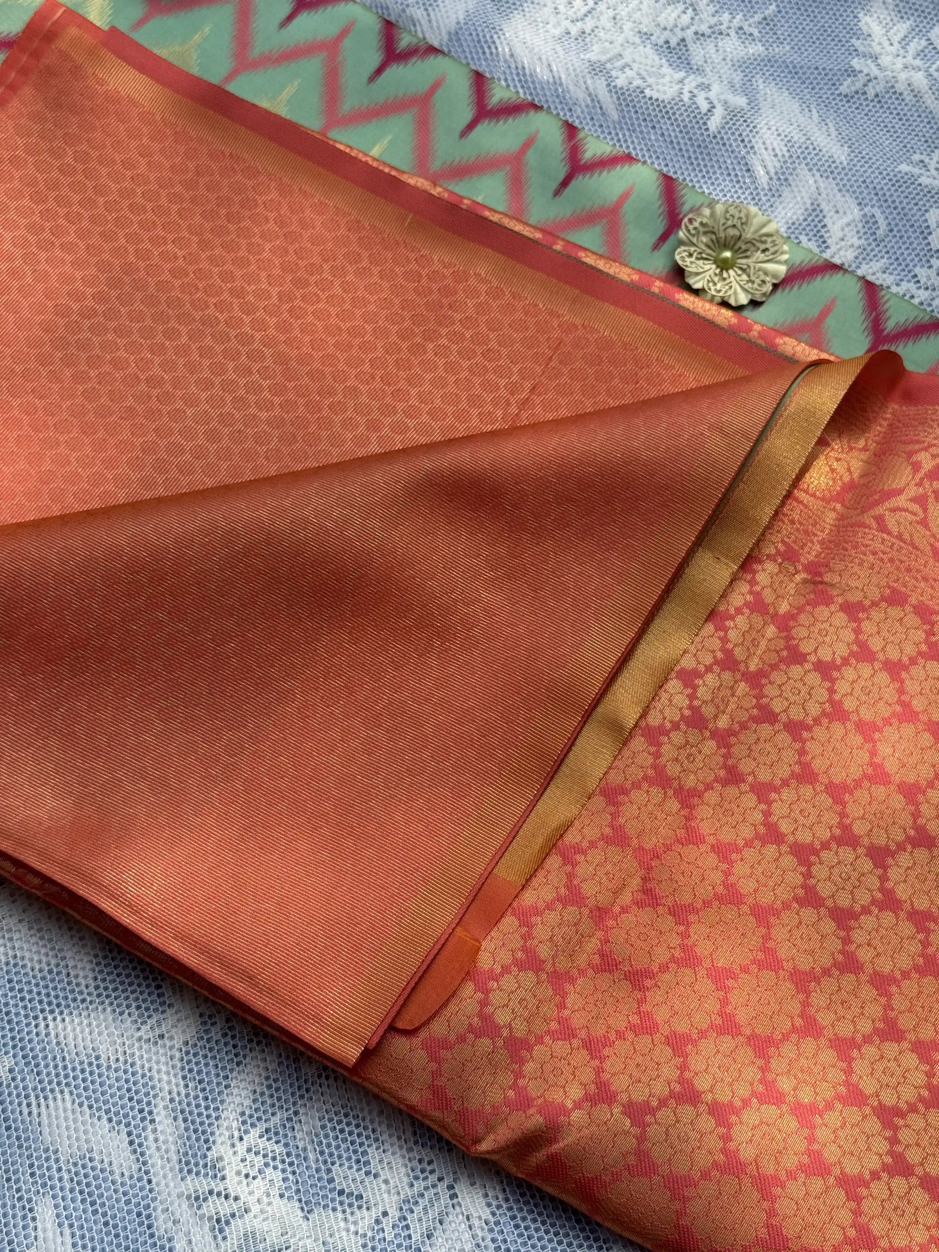 Pochampalli Soft Silk: Aqua Blue - Rose Saree with Pochampalli Elephant Motif with Baby Pink Border