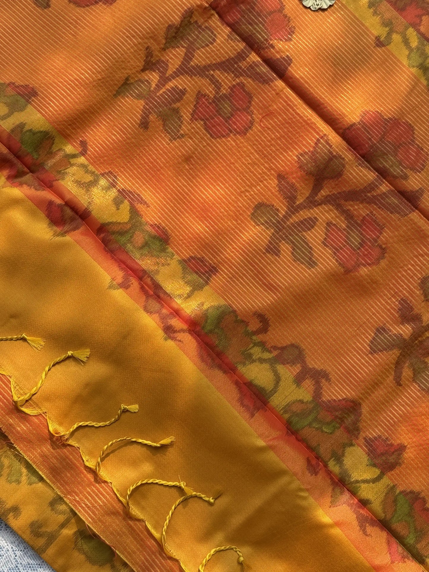 Yellow Floral Print - Pochampalli Soft Silk Saree