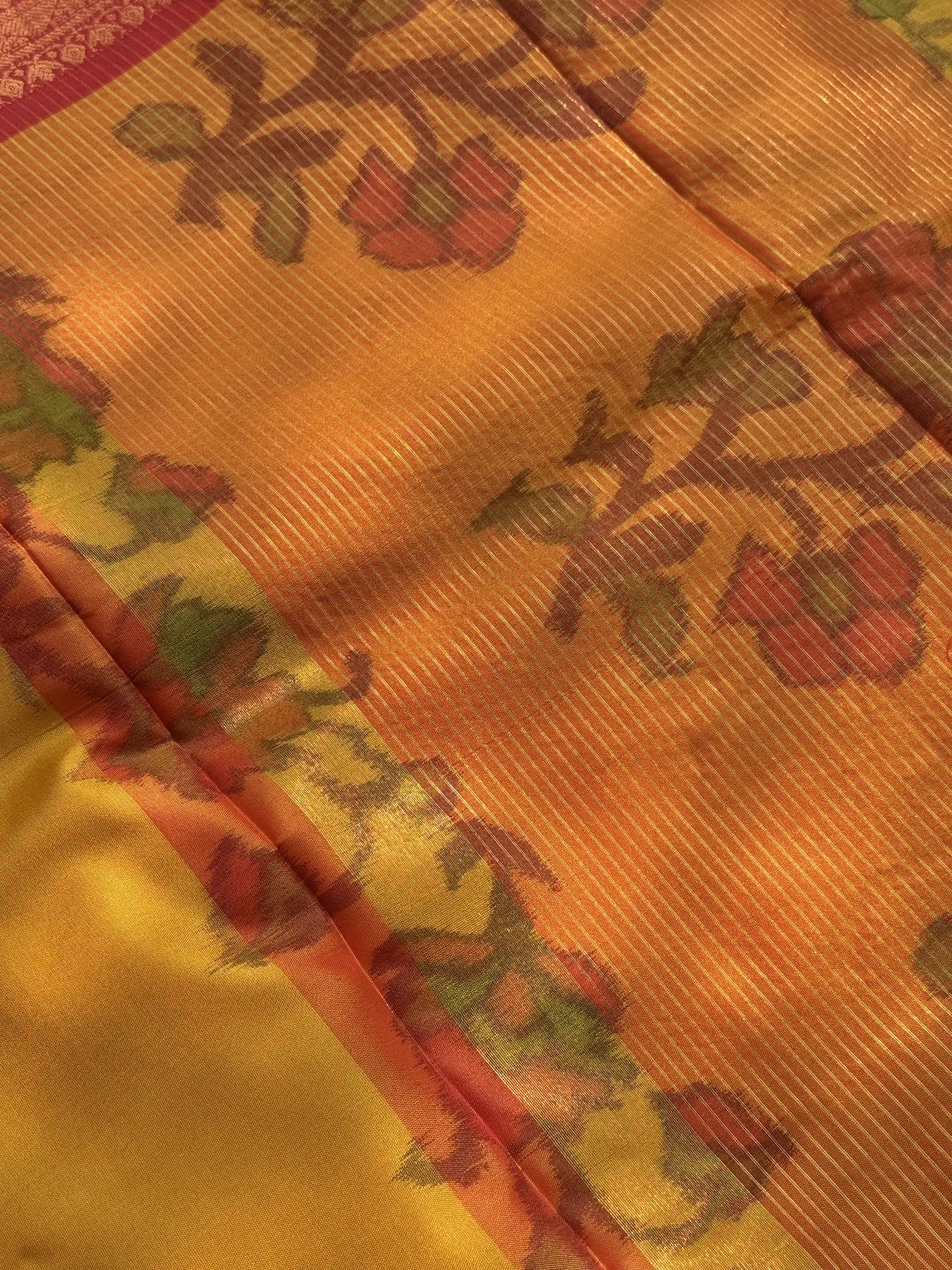 Yellow Floral Print - Pochampalli Soft Silk Saree