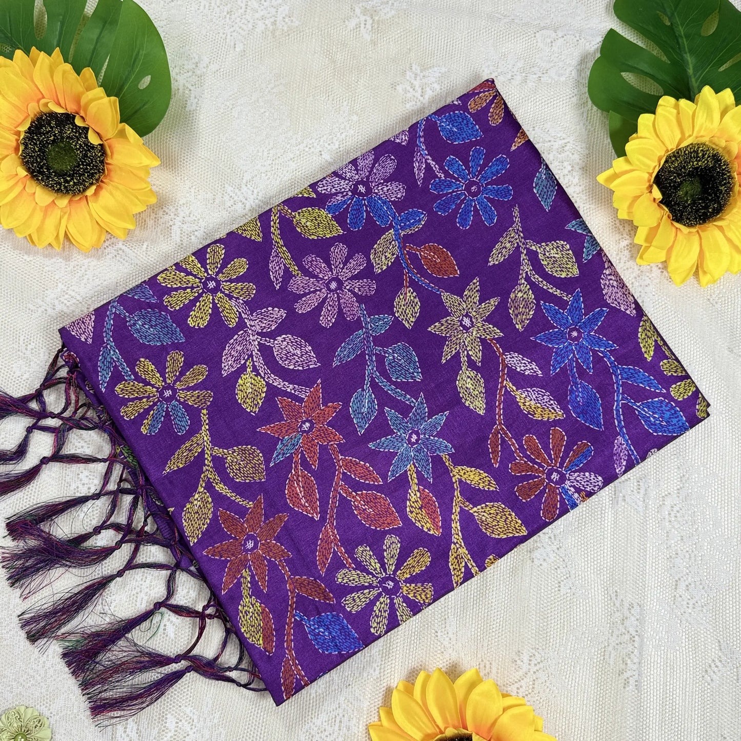 Purple Kanta Print Manipuri Silk Saree with Purple Border and Kanta Floral Pallu