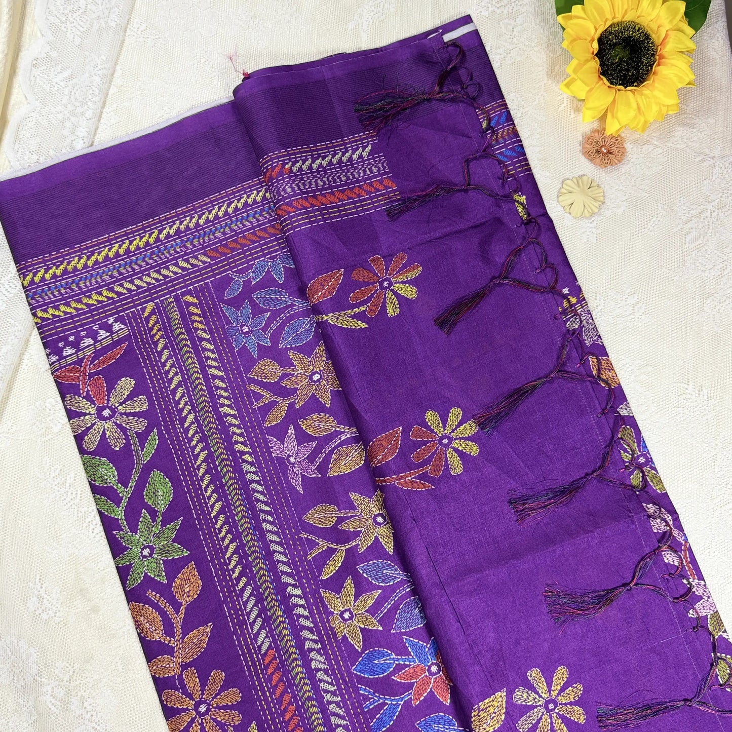 Purple Kanta Print Manipuri Silk Saree with Purple Border and Kanta Floral Pallu