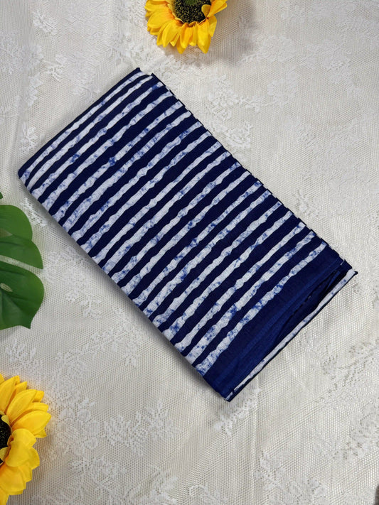 Everyday Tussar Saree: Navy Blue Saree with white stripped design