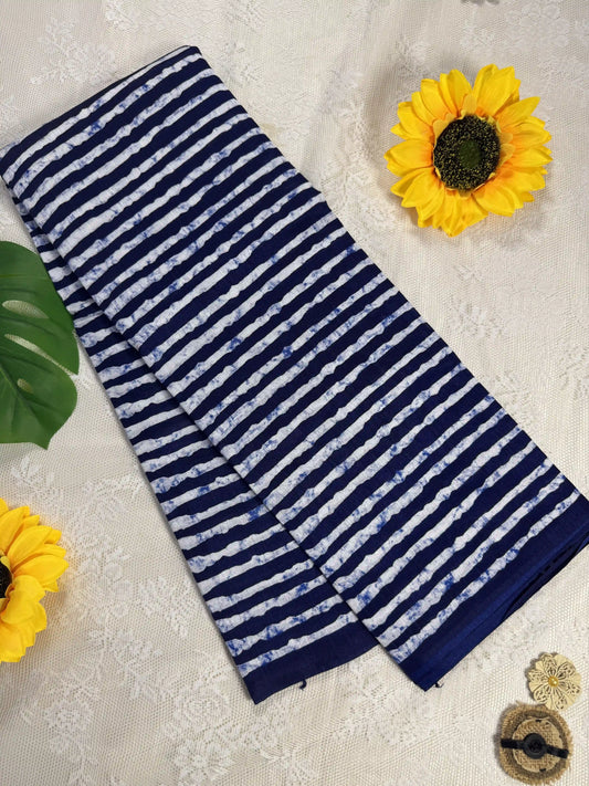 Everyday Tussar Saree: Navy Blue Saree with white stripped design