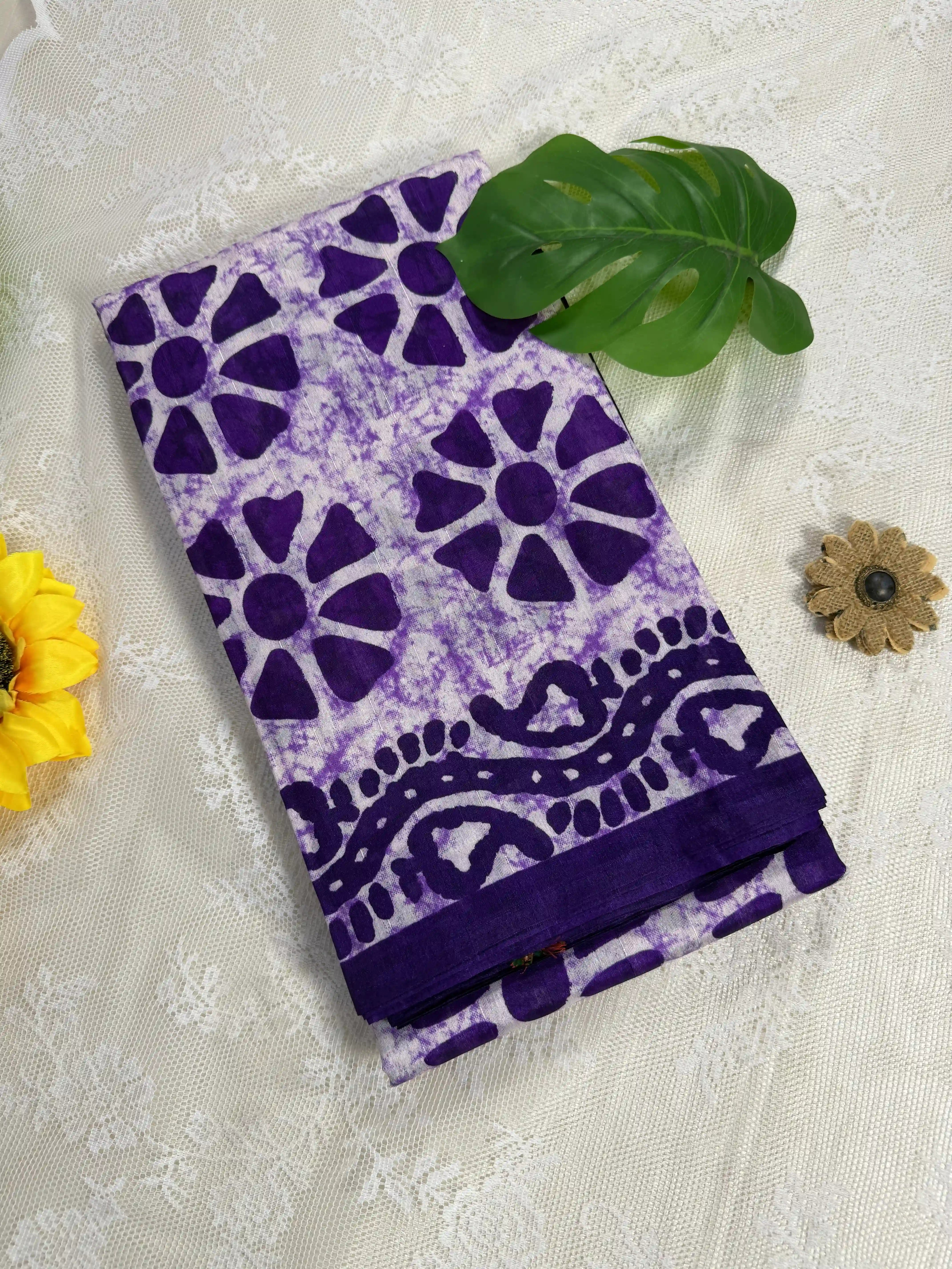 Everyday Tussar Saree: White Saree with purple flora body and white&purple floral border