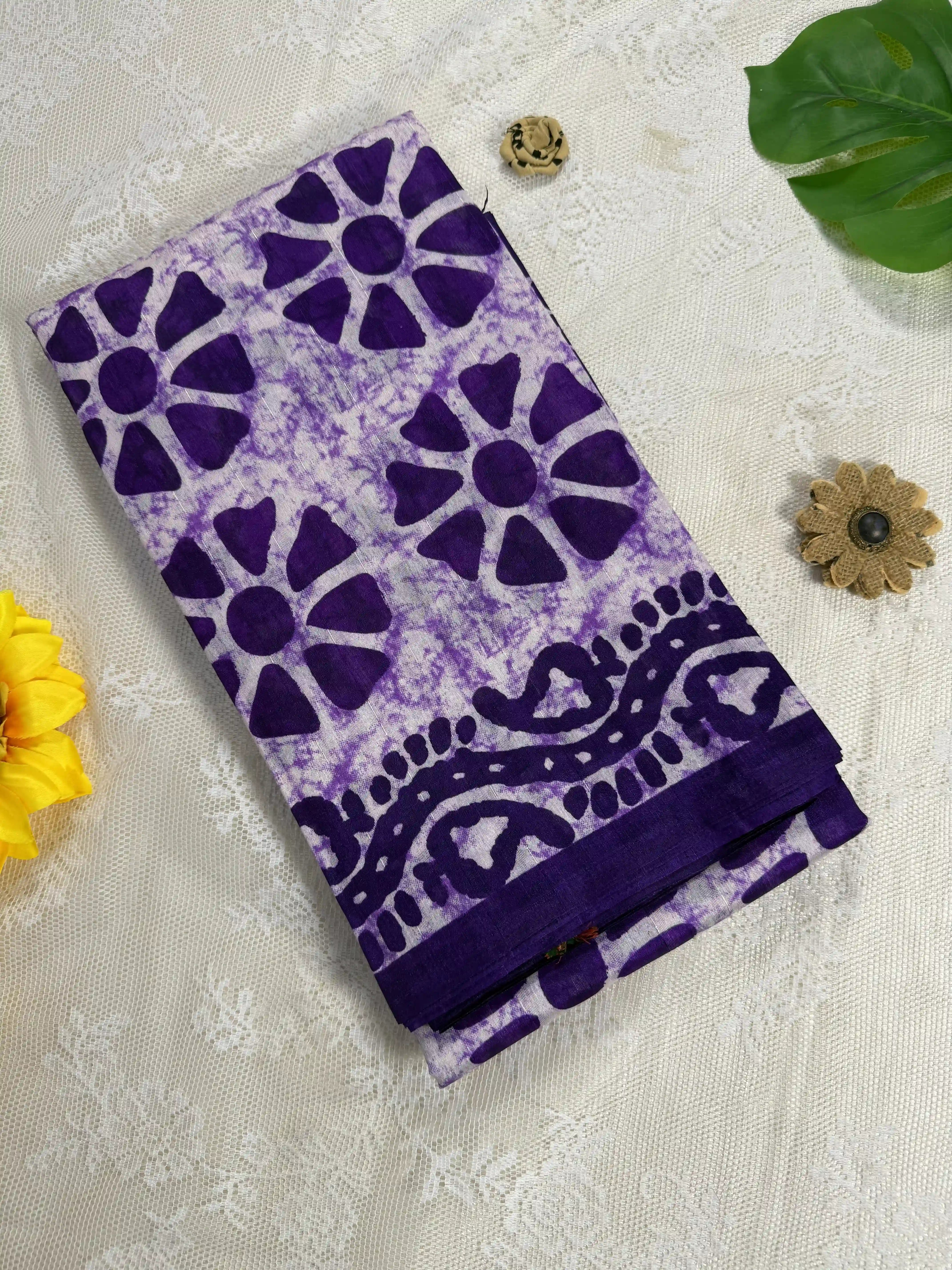 Everyday Tussar Saree: White Saree with purple flora body and white&purple floral border